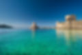 View from the sea of the octagonal Ottoman tower of the Fortress of Methoni in the souther