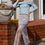 Thumbnail: Floral Dreams: Pastel Blue Floral Maxi Skirt