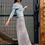 Thumbnail: Floral Dreams: Pastel Blue Floral Maxi Skirt