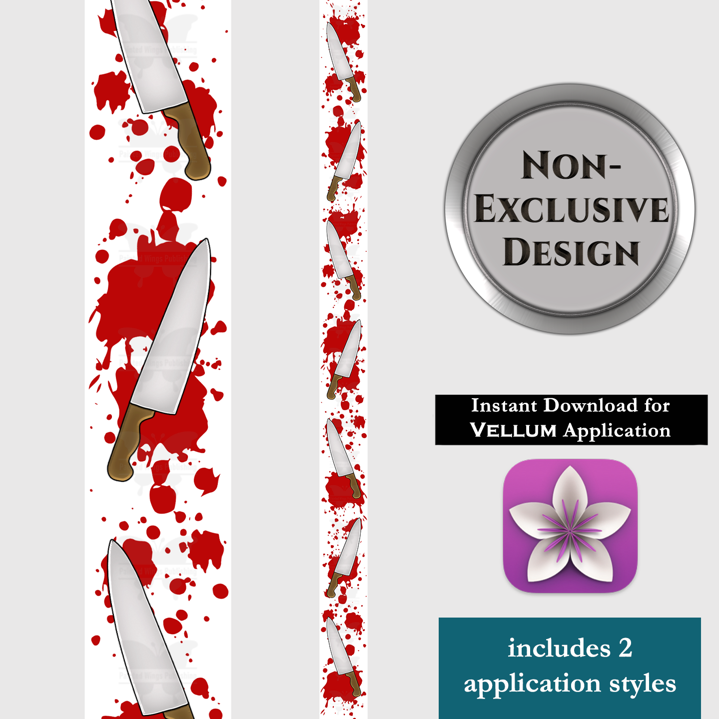 5.5x8.5Blades2-BloodonWh (printed edge design) — Instant Download for Vellum