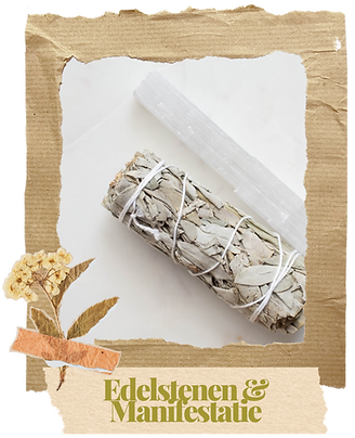 Edelsteen naast smudge stick van salie