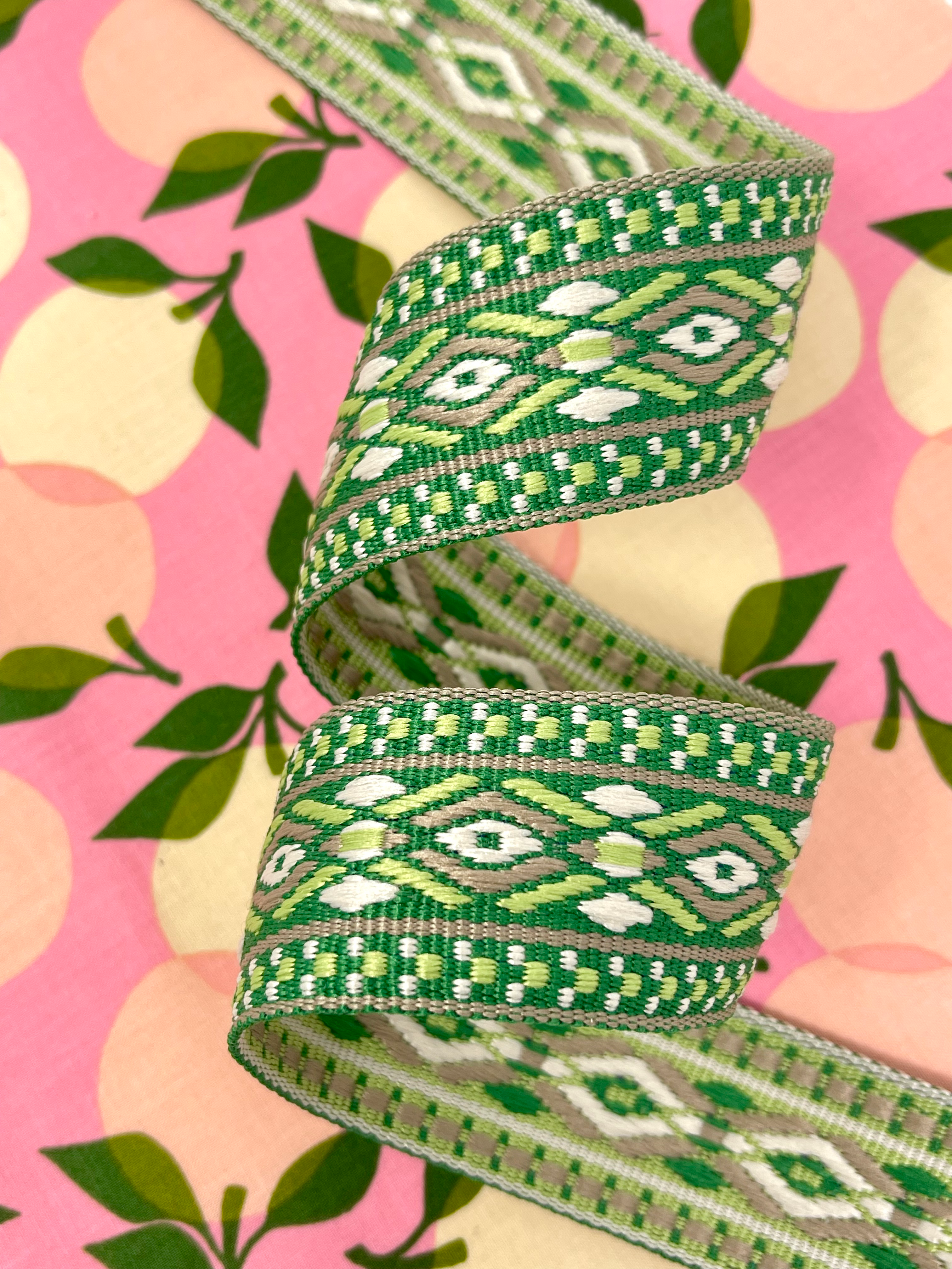 1 ½" Wren Webbing -  GREEN GARNISH