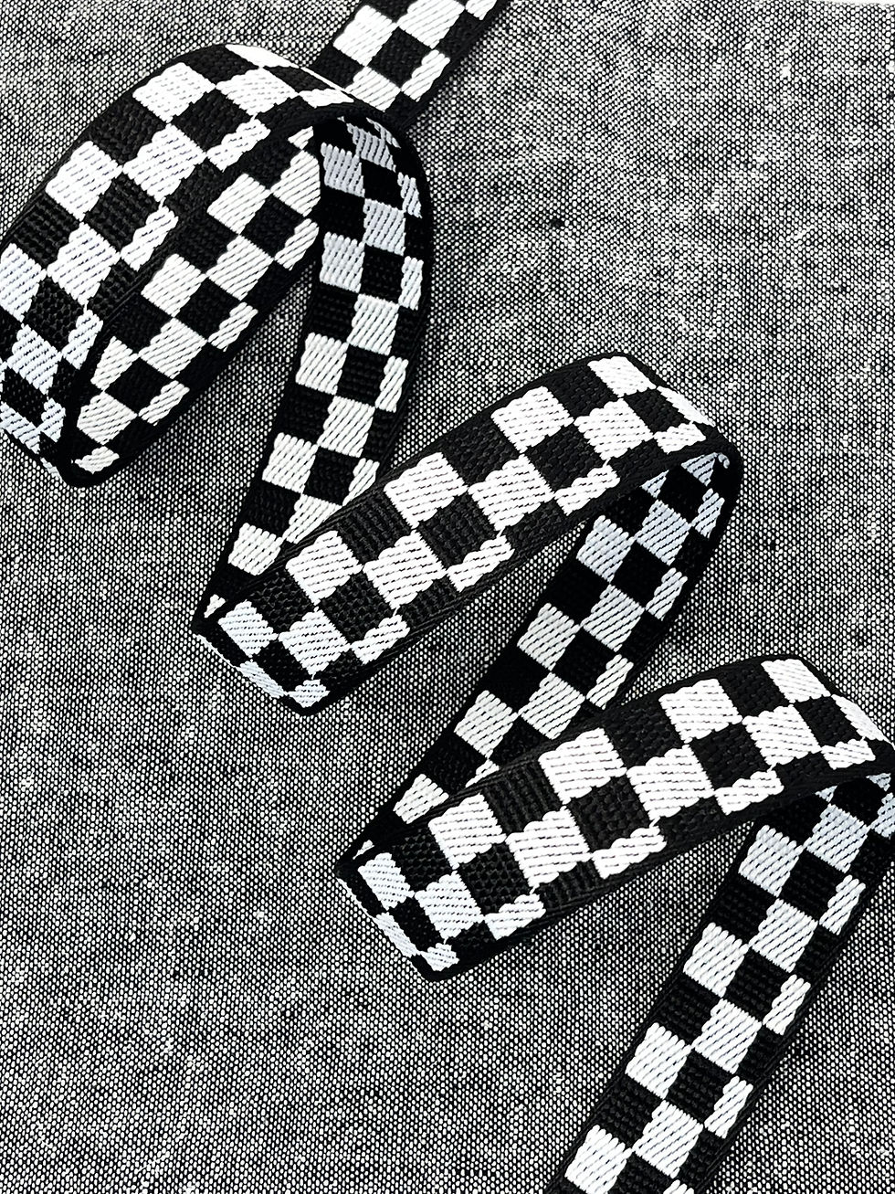 1” (25mm) CHECK MATE Webbing - BLACK & WHITE