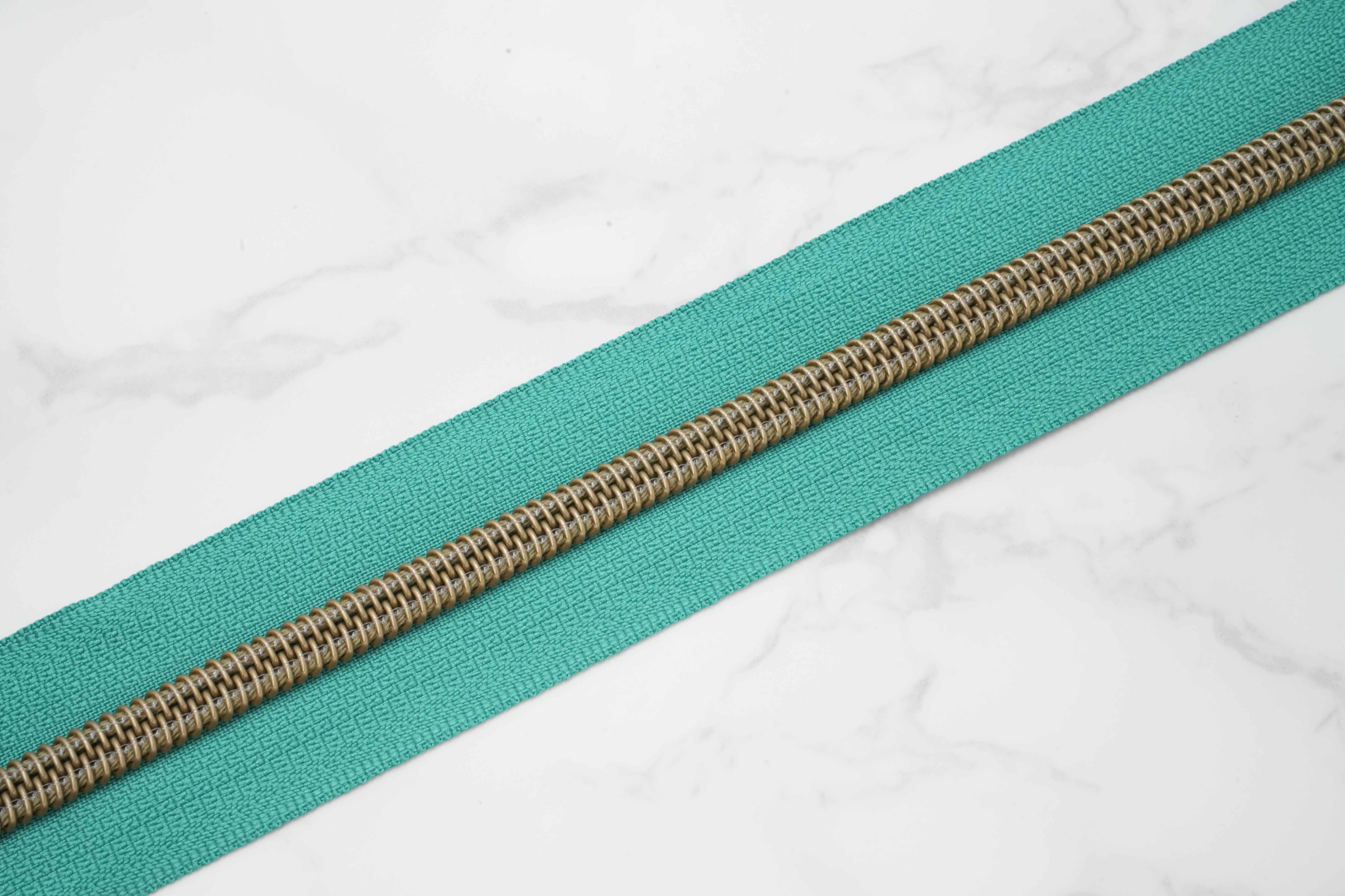 #5 Zipper Tape - SEA GREEN with Bronze Nylon Coils