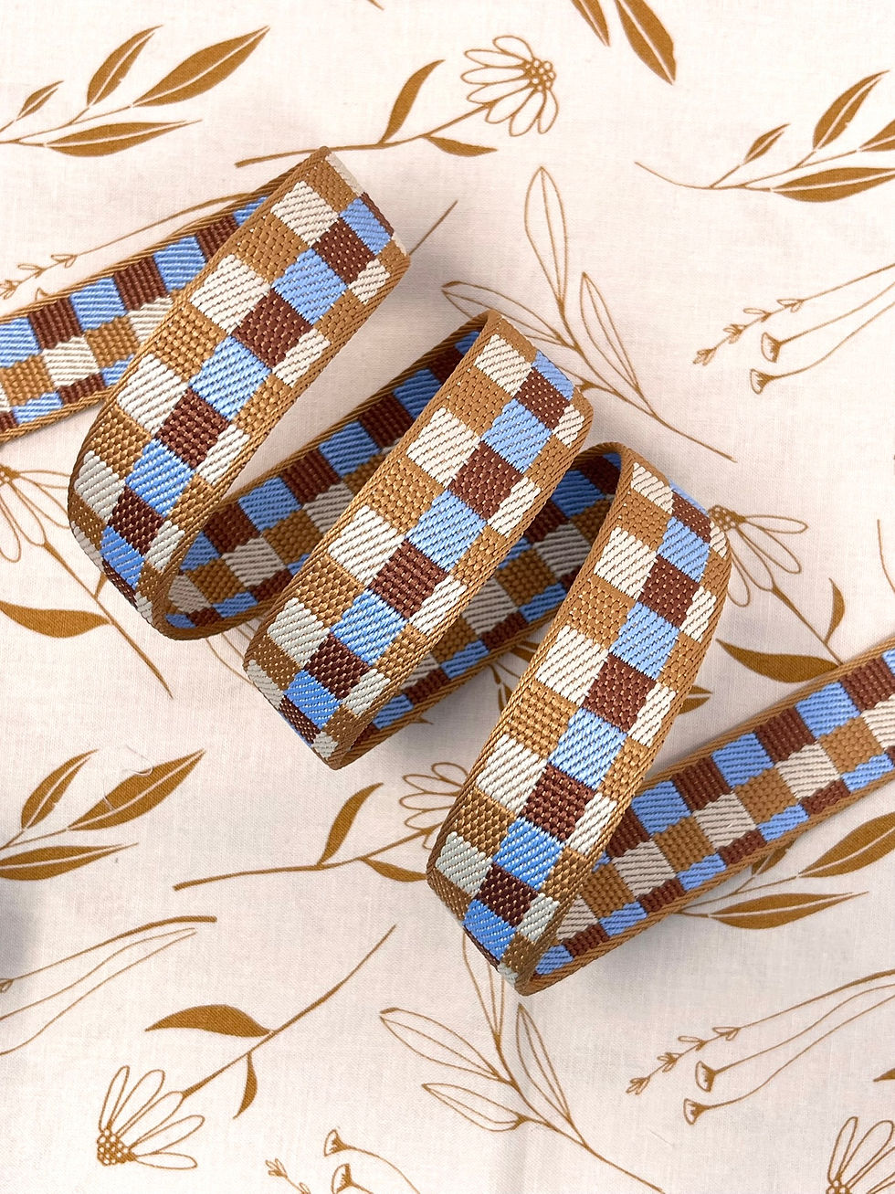 1” (25mm) Check Mate Webbing - BROWN & LIGHT BLUE
