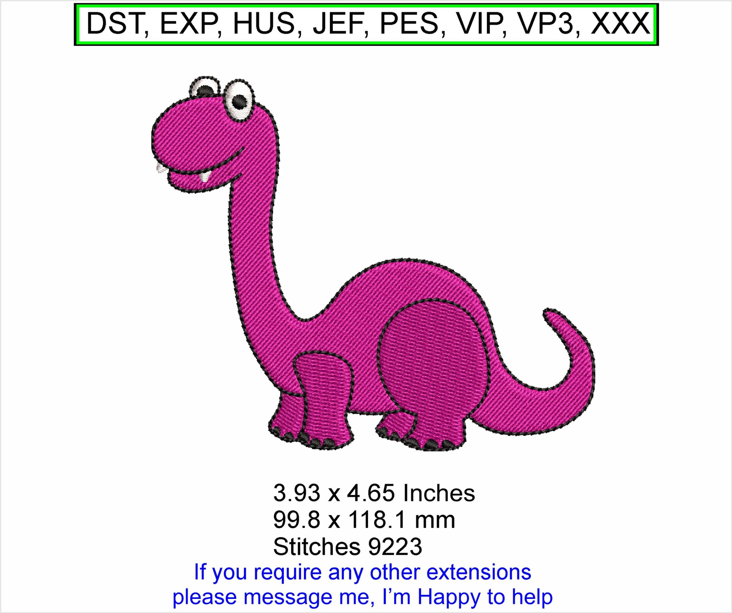 Dino the Pink Dinosaur Large 3.93 x 4.65 Inches Machine Embroidery Hoop Design