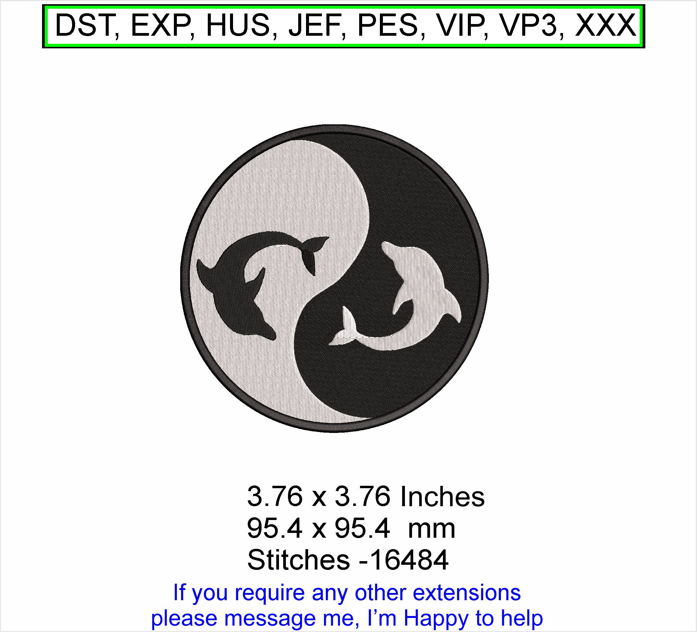 Yin and Yang Dolphin B&W - Spiritual Machine Embroidery Hoop Design ITH