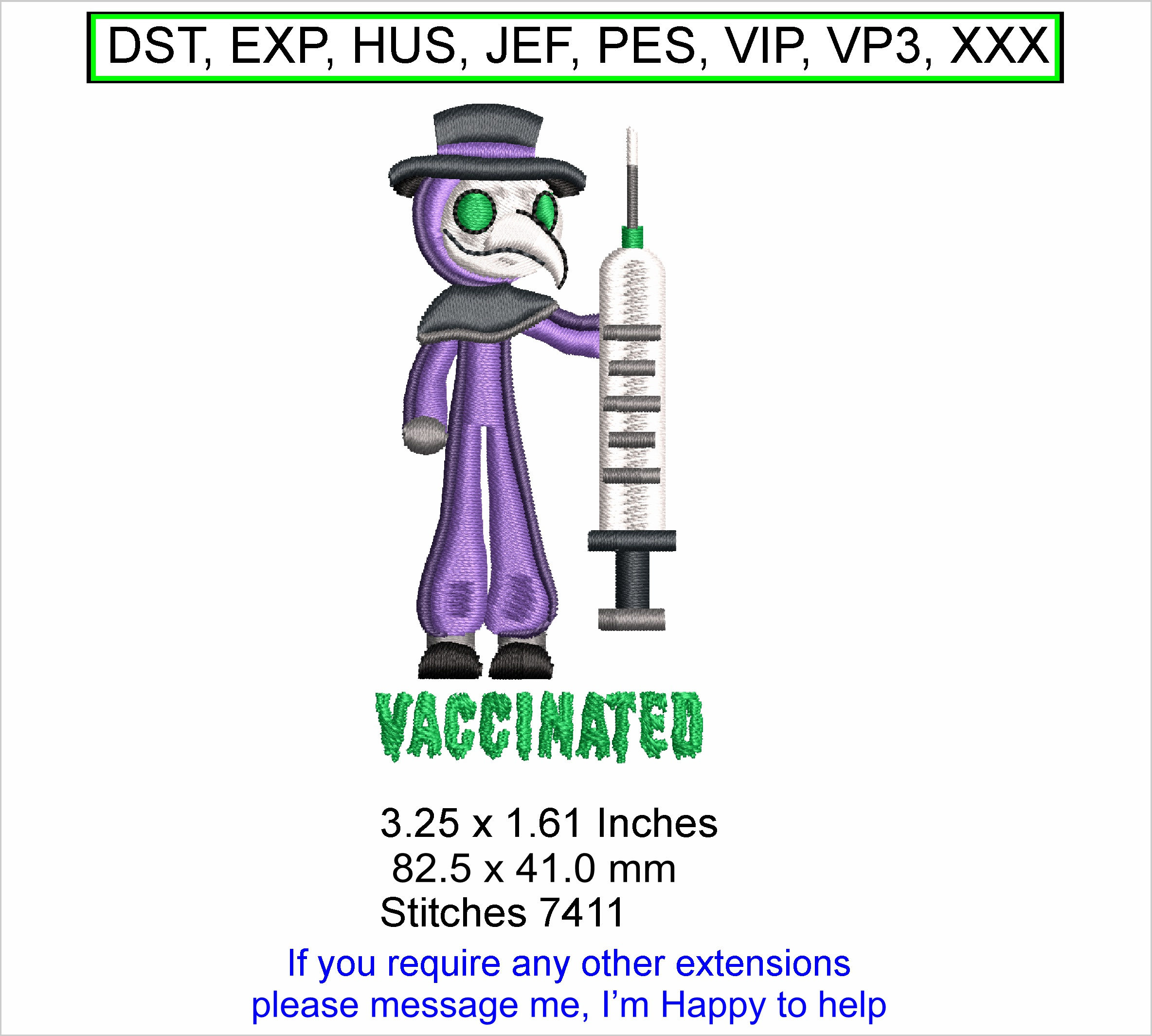 Phantom Plague Doctor with Syringe Medium - Machine Embroidery Hoop Design ITH