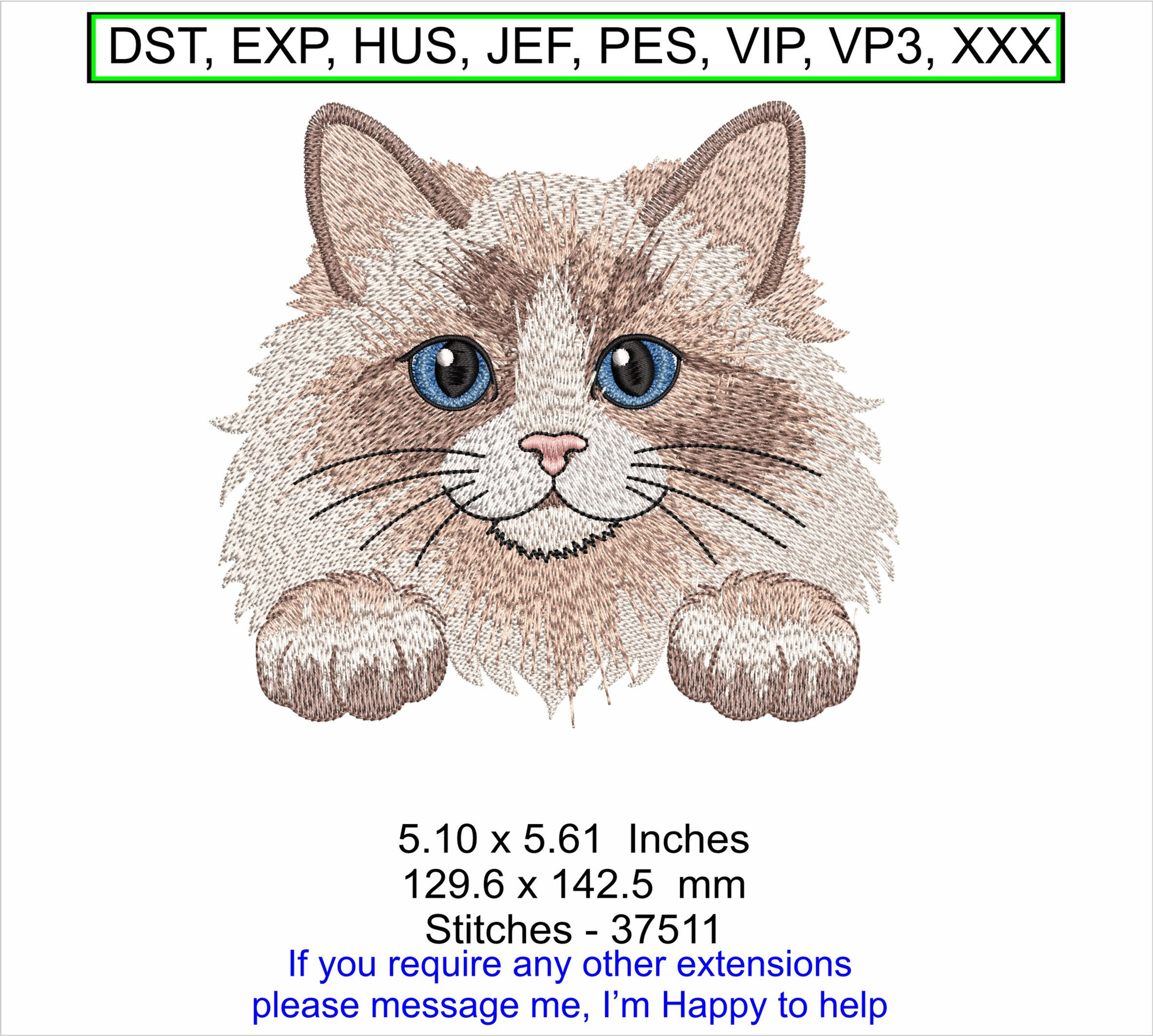 Ragdoll Colourpoint cat med Machine Embroidery Hoop Design - ITH Instant Down