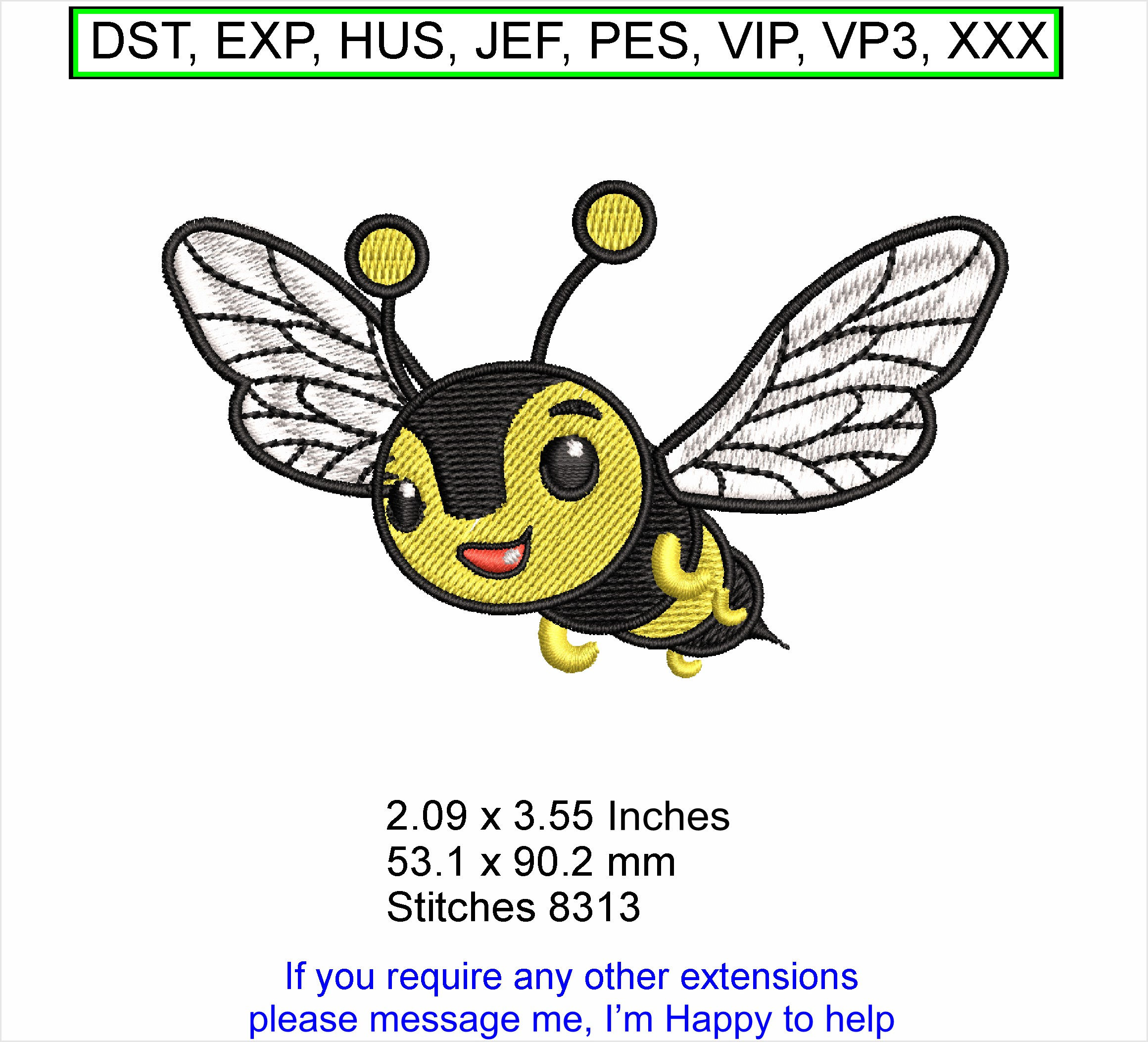 Buzzy the Bumble Bee C - Small -Machine Embroidery Hoop Design ITH