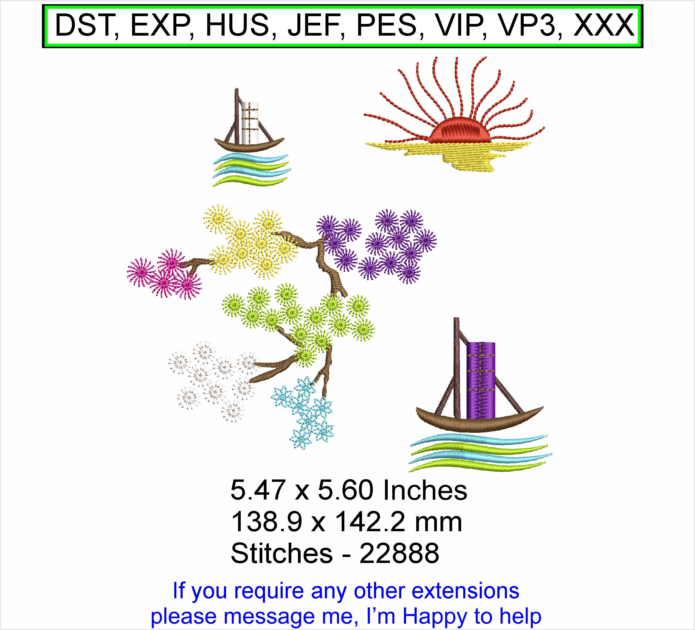 Asian Scene Med - Machine Embroidery Hoop Designs