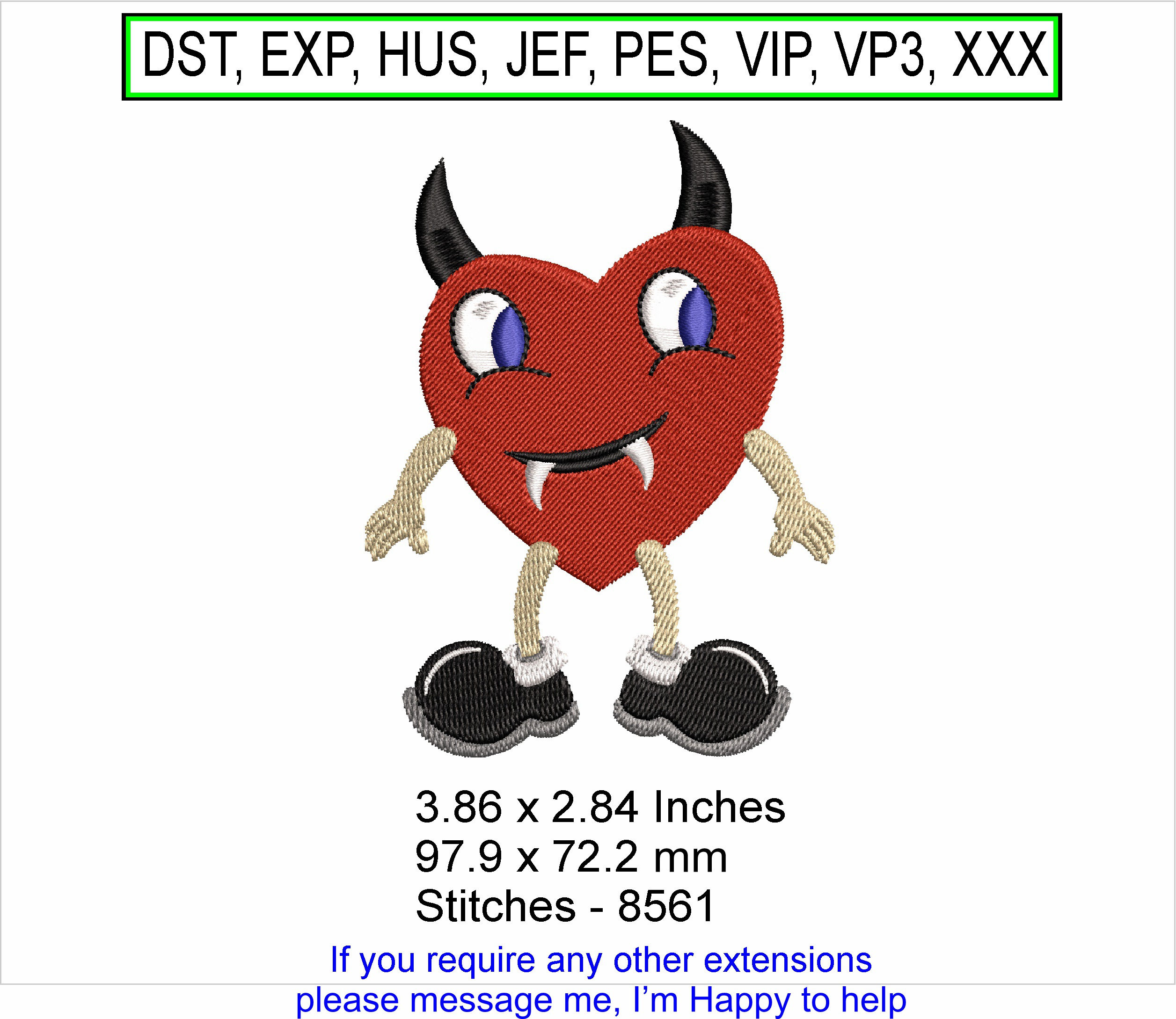 Devilish Vampire Heart - Small - Machine Embroidery Hoop Design, ITH