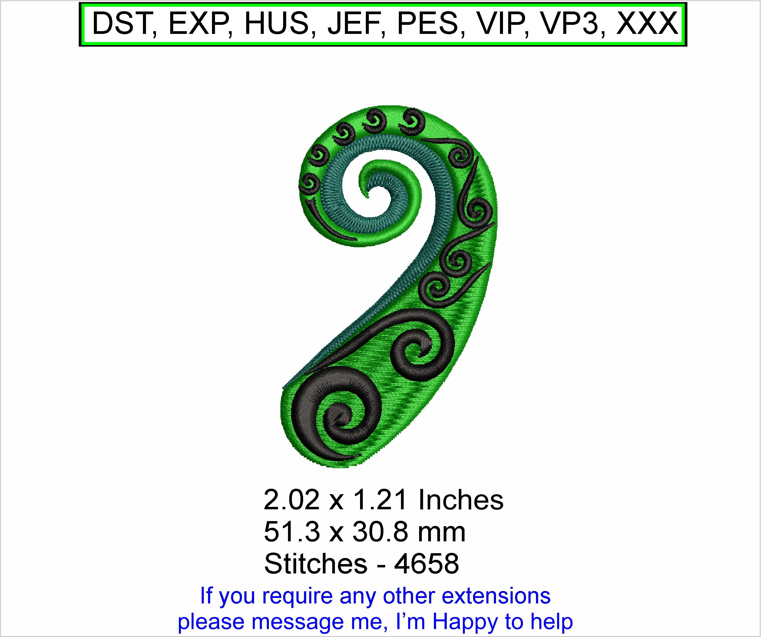 Koru Fern Frong 8 Fern Frong Small Machine Embroidery Hoop Design ITH