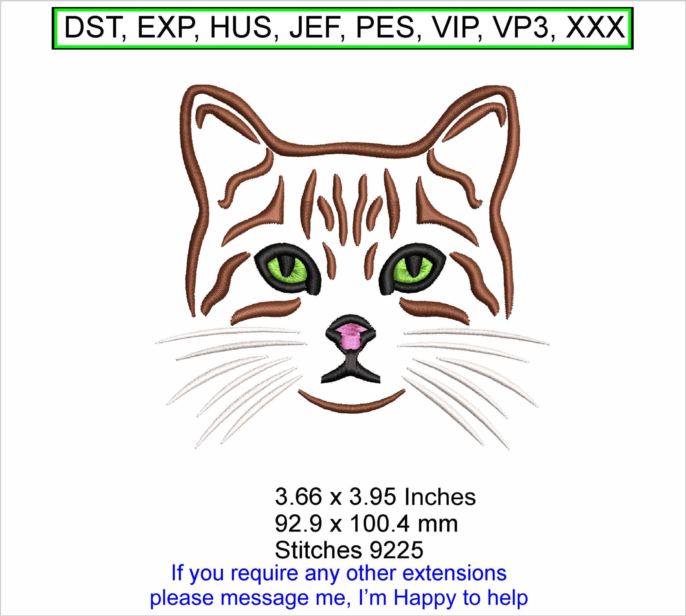Kimmy Kitty Cat Face Med Machine Embroidery Hoop Design instant download - ITH