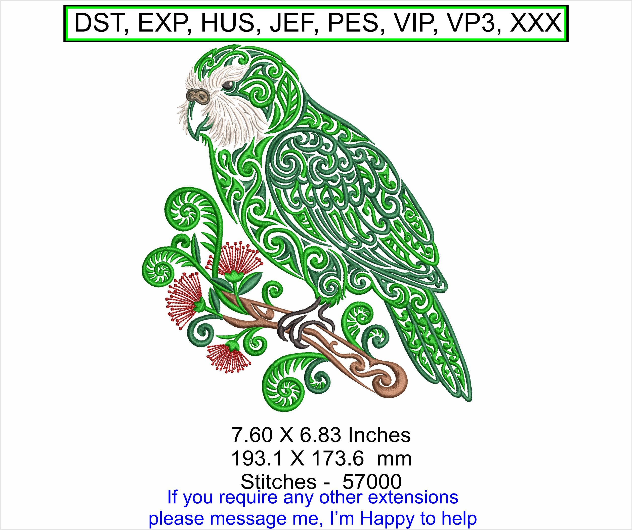 Kakapo Aotearoa New Zealand Retro Design, Vintage Kiwiana Embroidery Large