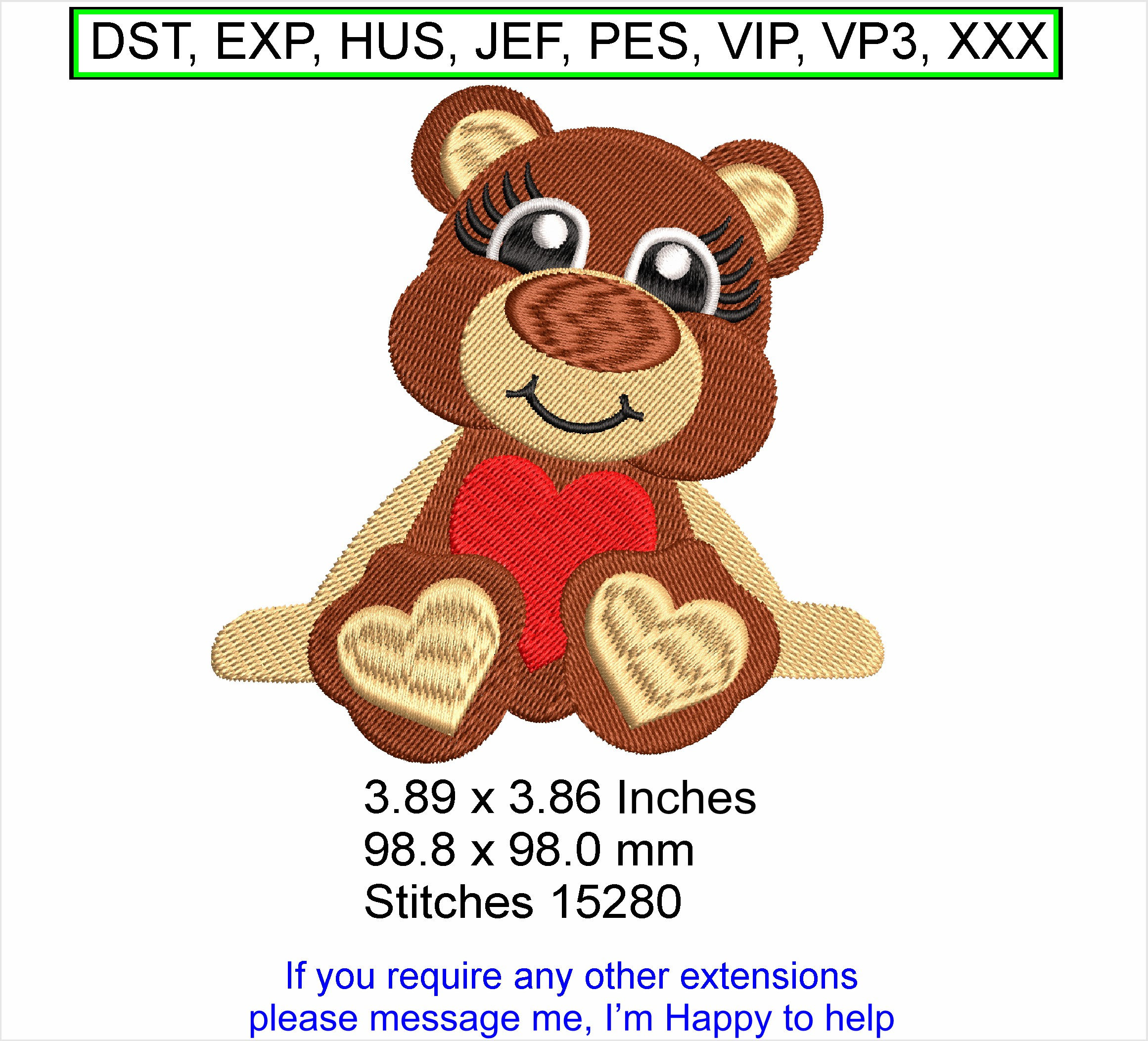 Jessie the Happy Teddy Bear Cartoon - Machine Embroidery Hoop Design ITH