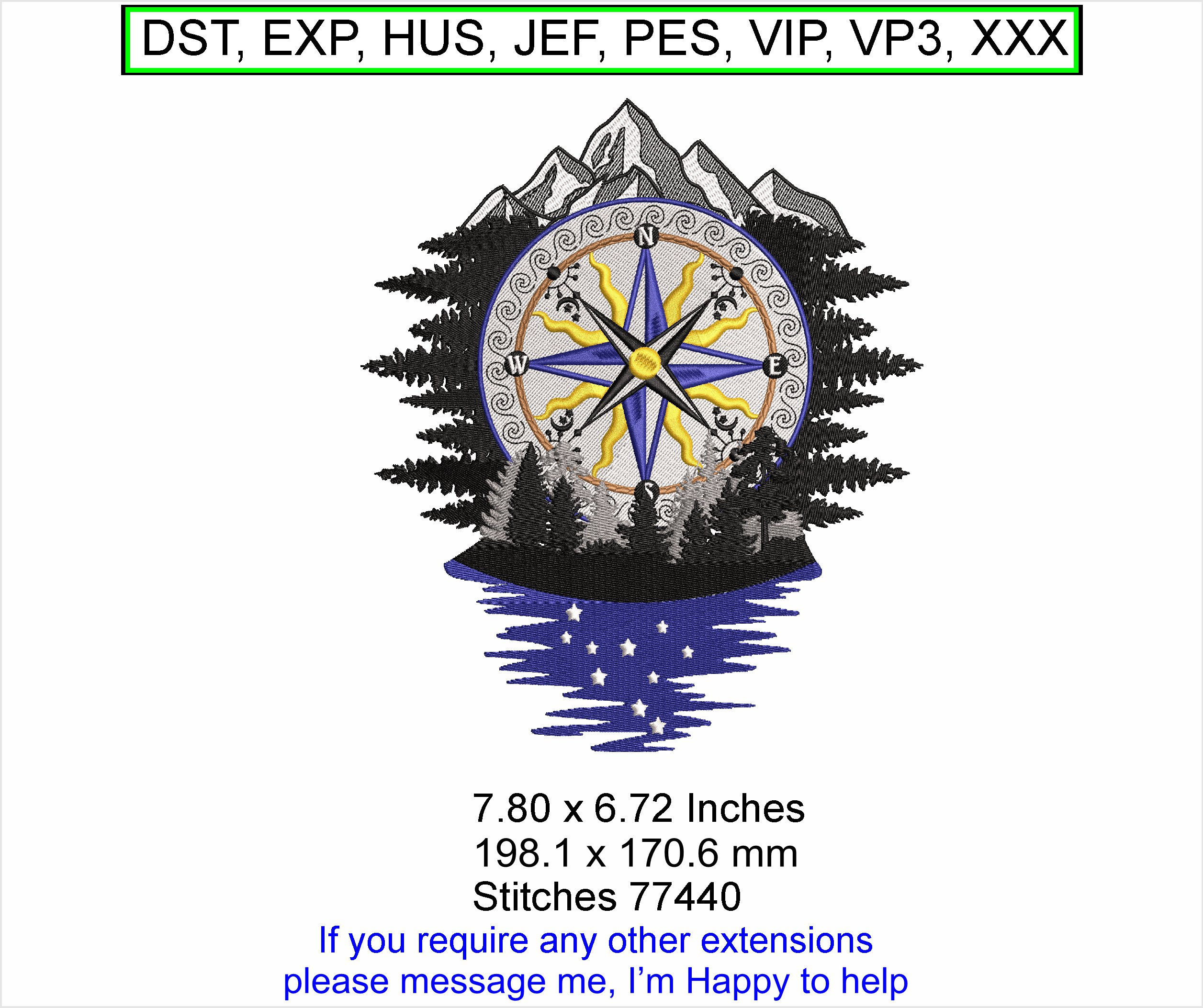 Mountain Compass Sea, Trees Orienteering Large Embroidery Machine Hoop Design