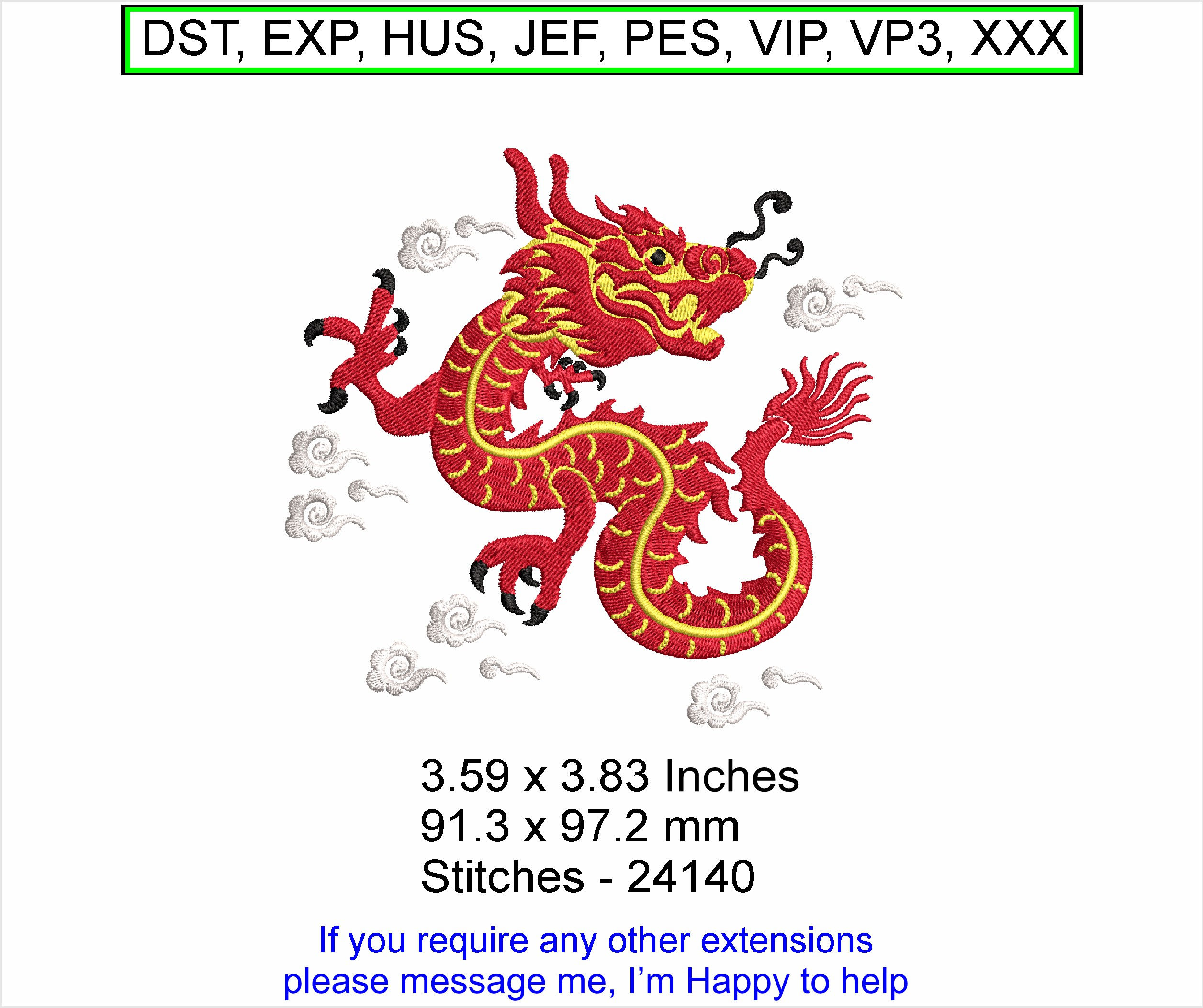 Chinese Year of the Dragon Small Machine Embroidery Hoop Design ITH