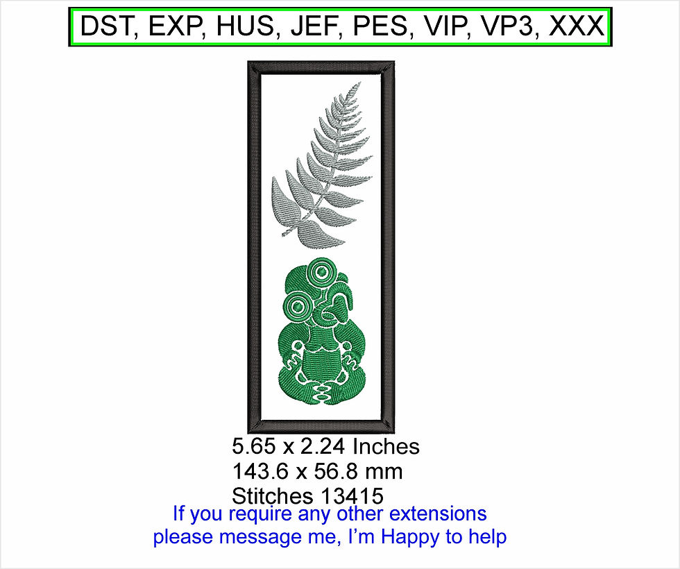 Tiki Fern Bookmark New Zealand Stocking Filler Machine Embroidery Hoop D