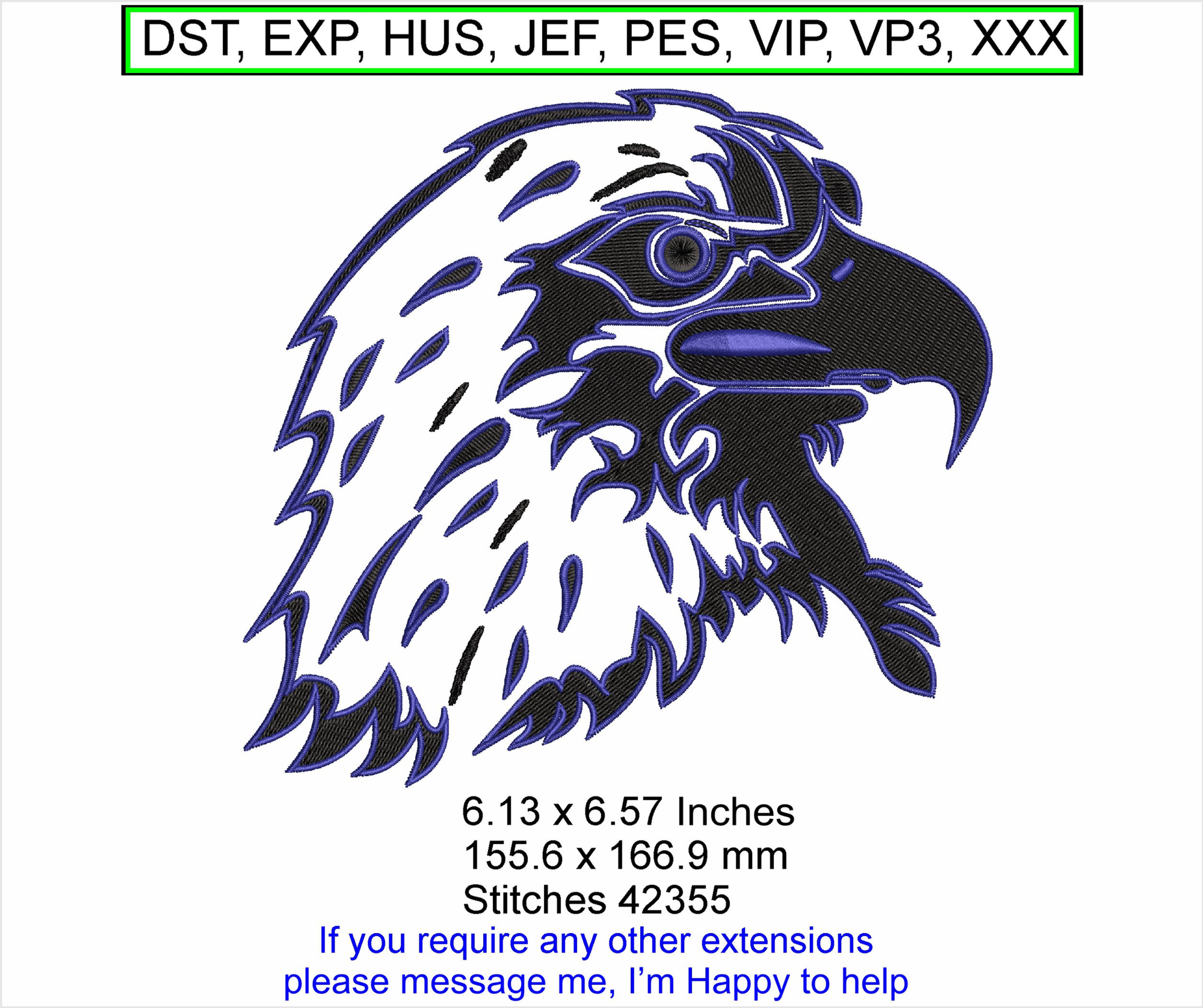 Eddy the Eagle Head Bird Retro Cartoon Machine Embroidery Hoop Design