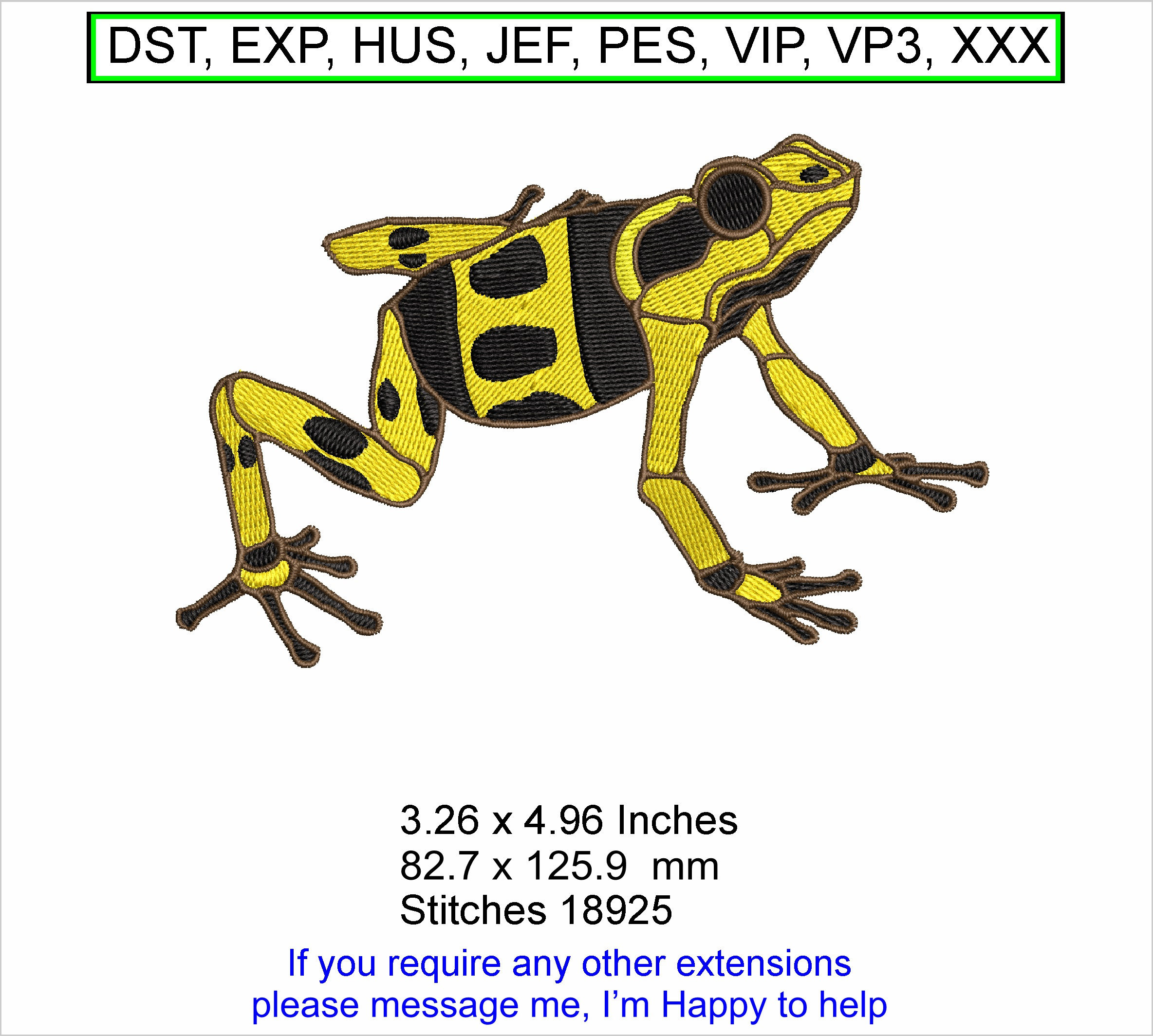 Mellow Yellow the Frog - Med -  Machine Embroidery  Hoop Design -ITH