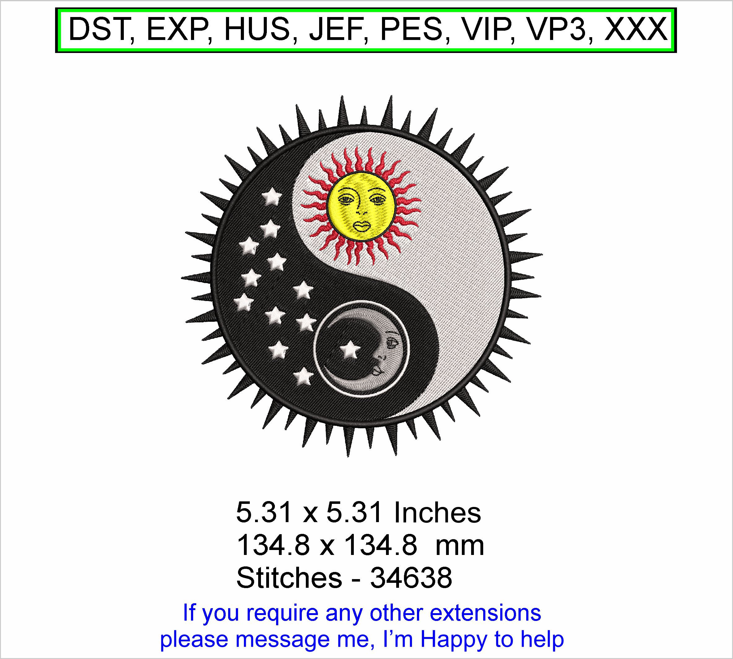 Yin and Yang Sun & Moon - Spiritual Machine Embroidery Hoop Design ITH