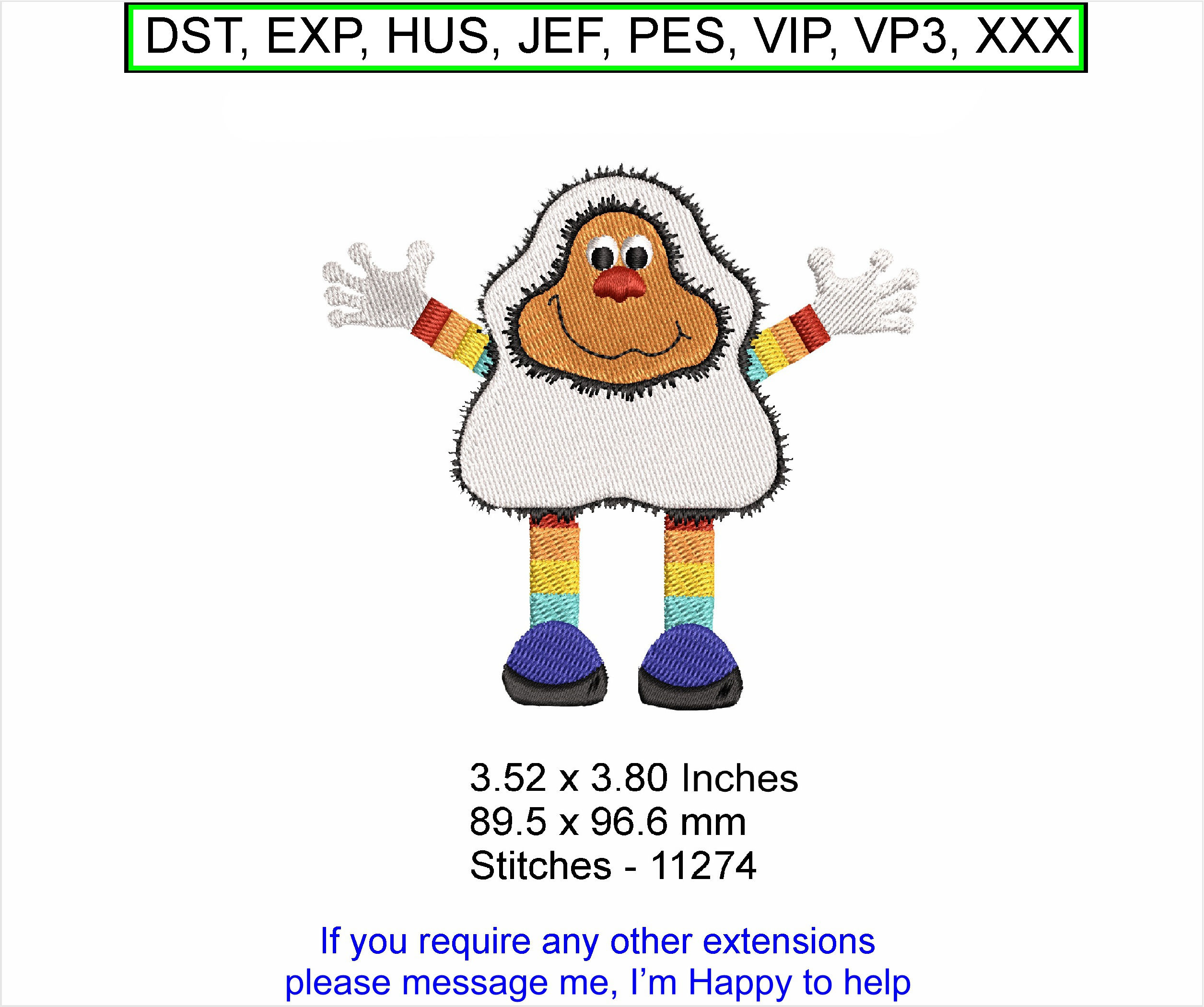 Robin the Rainbow kid small Machine Embroidery Hoop Design ITH