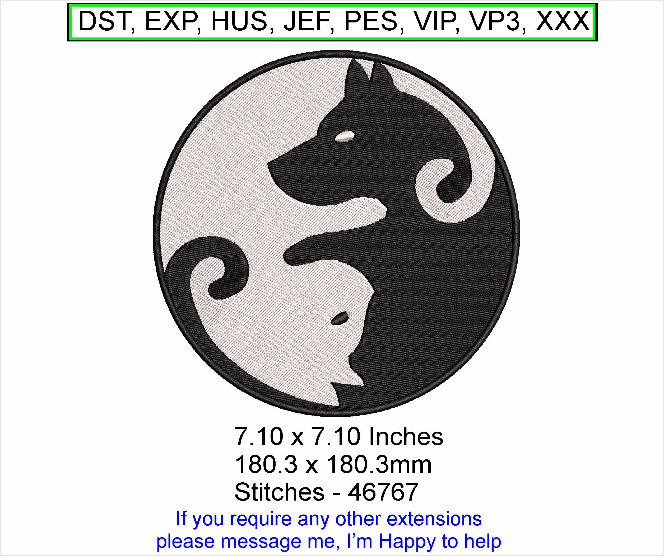 Yin and Yang Cat and Dog - 7.10 x 7.10 Inches - Machine Embroidery Hoop Design