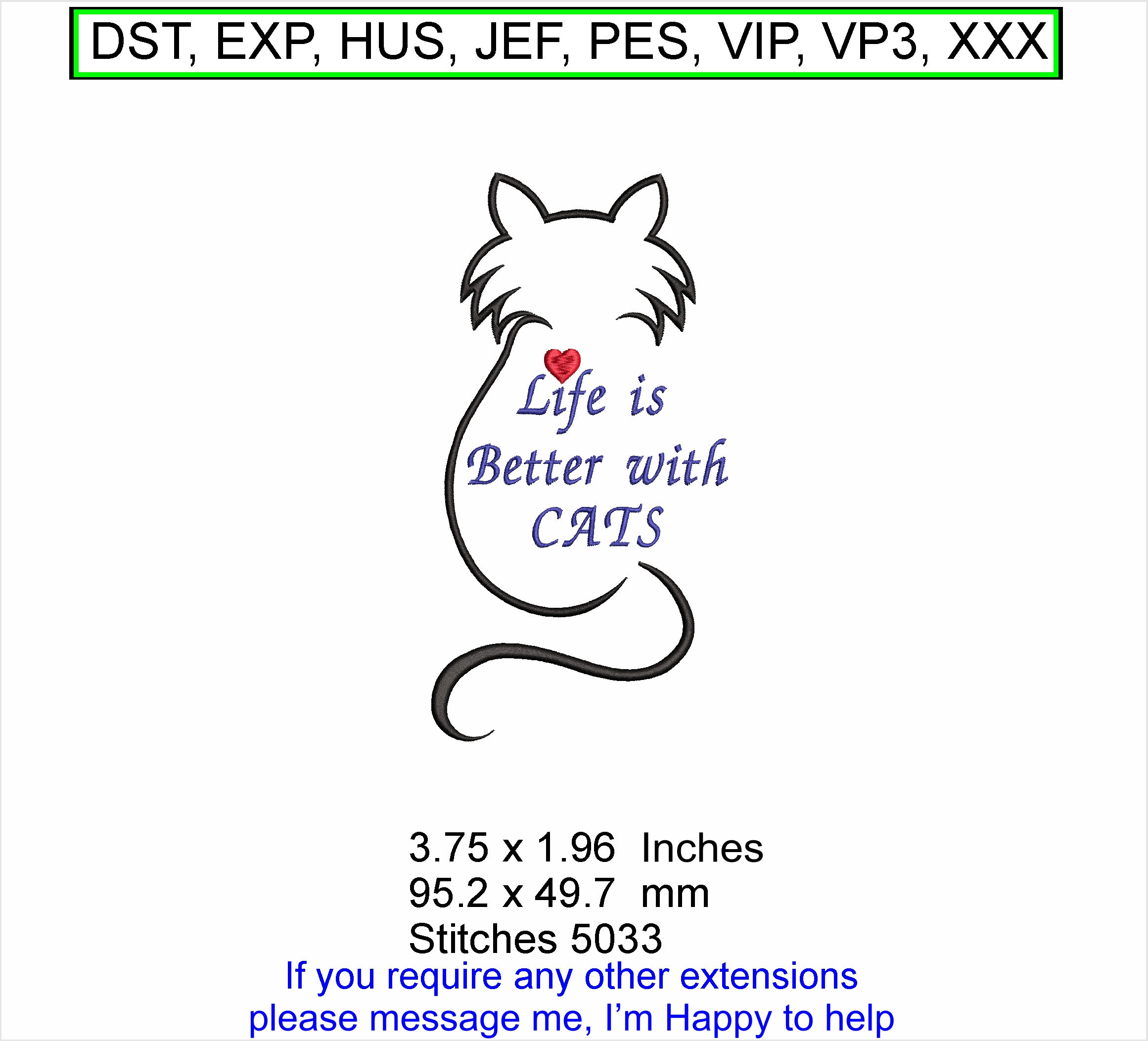 Life is Better with Cats - Small - Cartoon Machine Embroidery Hoop Design ITHg