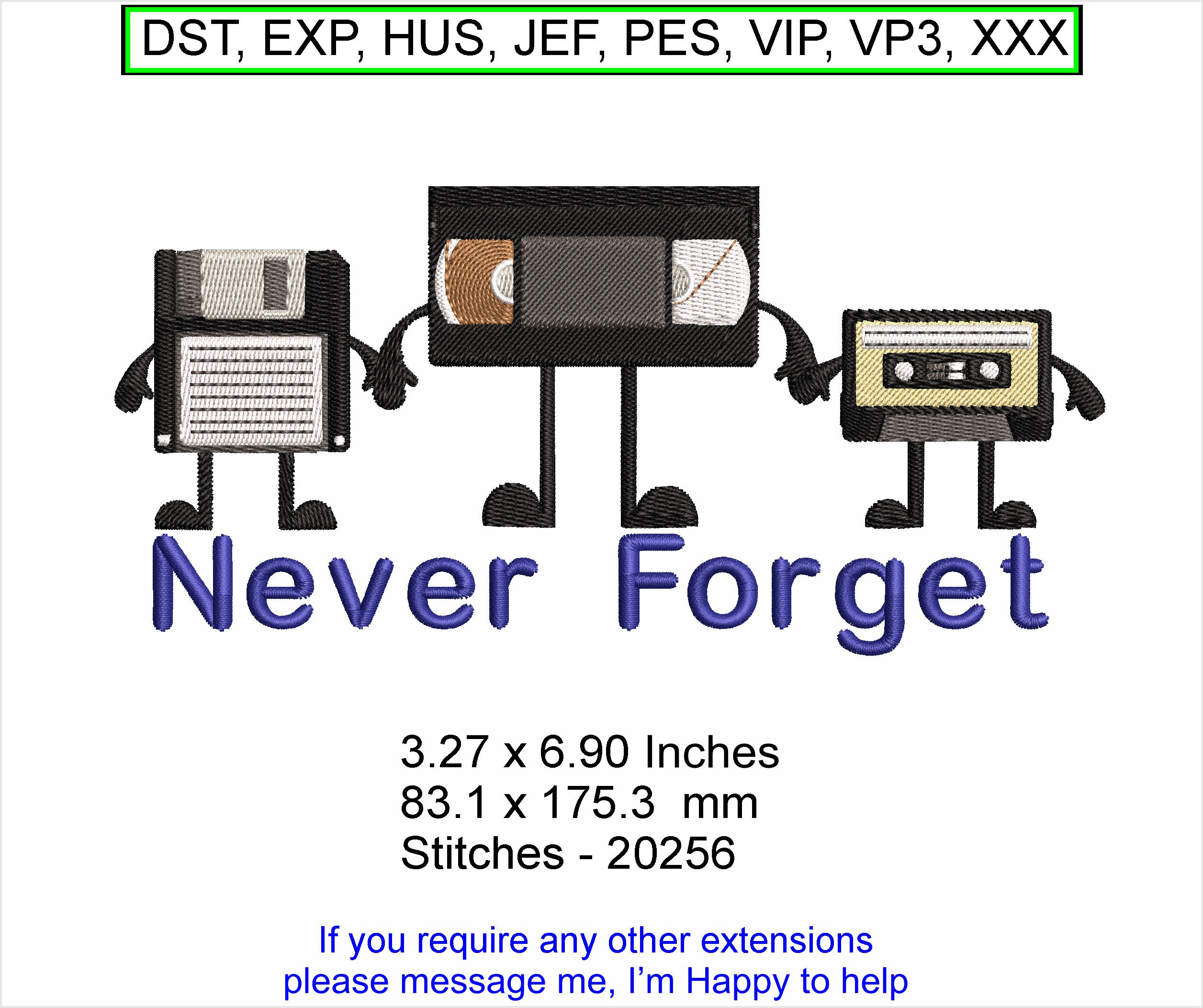 Never forget VHS – Floppy Tape-3.27 x 6.90 Inches Machine Embroidery Hoop Design