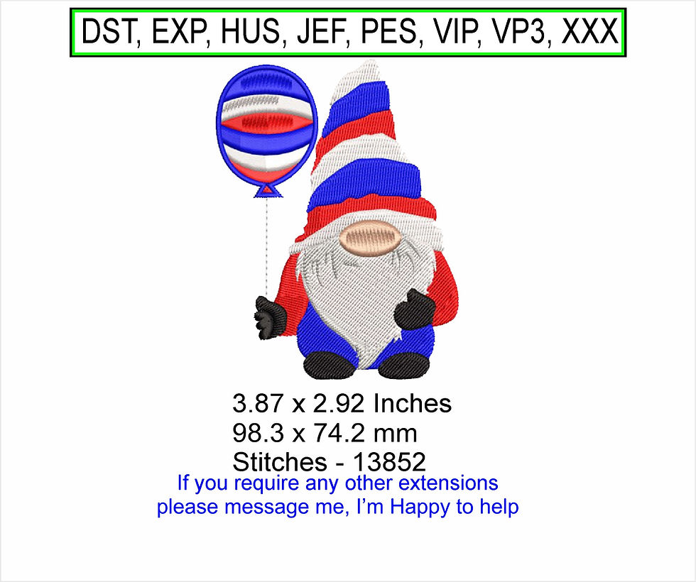 Independence Day Gnome Small Machine Embroidery Hoop Design ITH