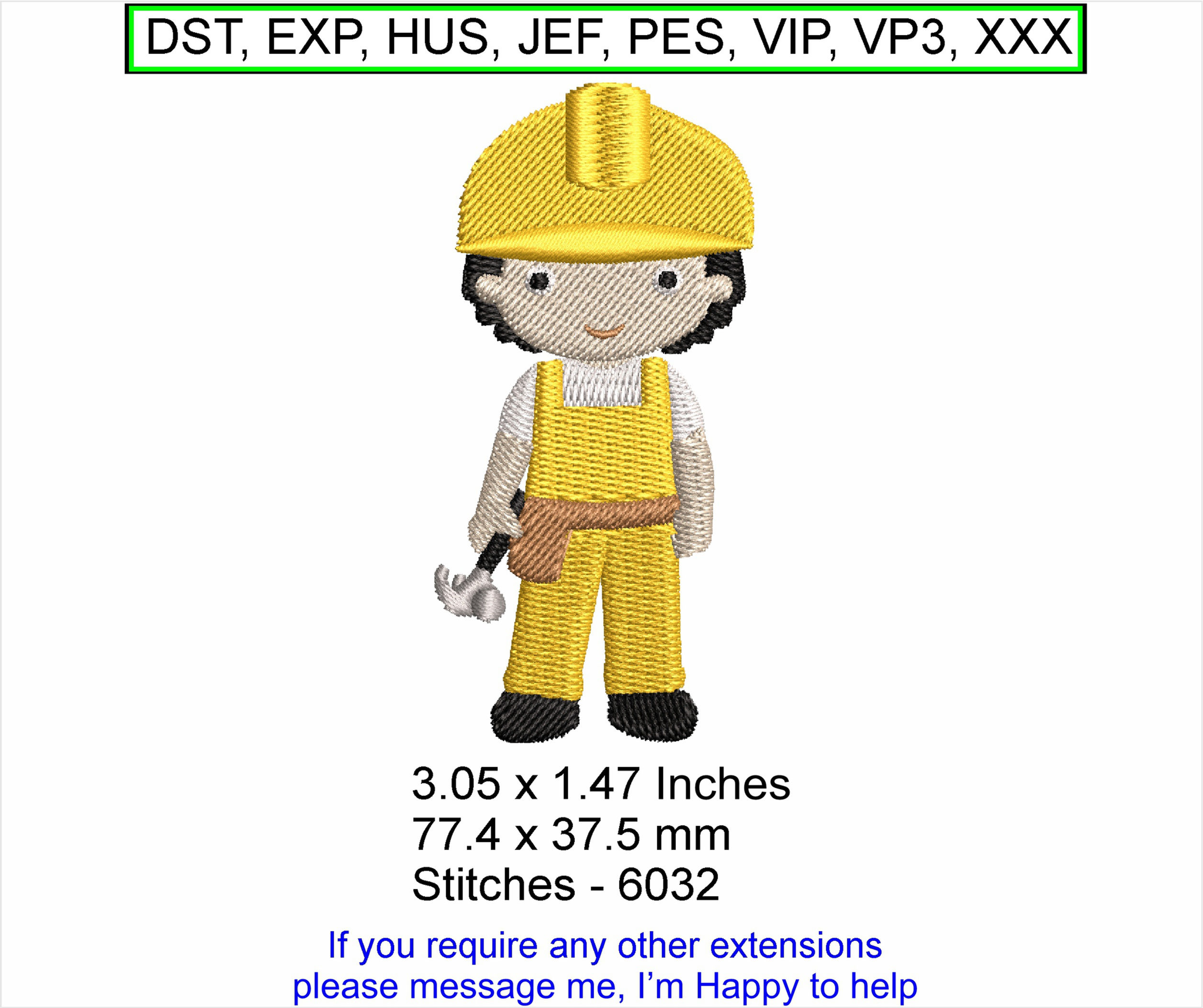 Kenny the Construction Man Builder - Small - Machine Embroidery Hoop design ITH