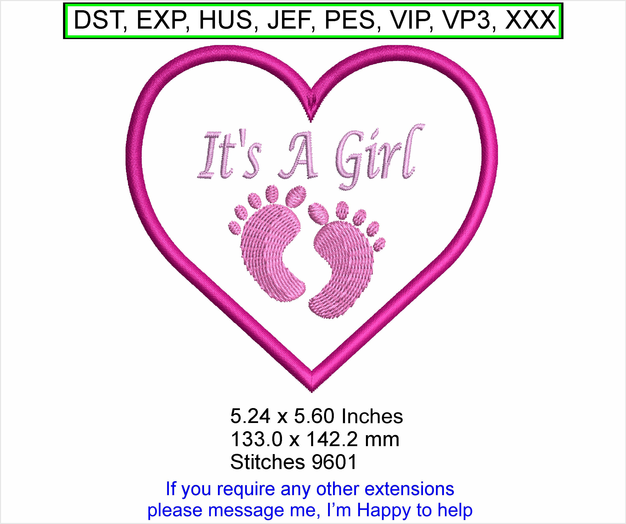 Its a Girl Feet Heart Large Machine Embroidery Hoop Design ITH Digital Download