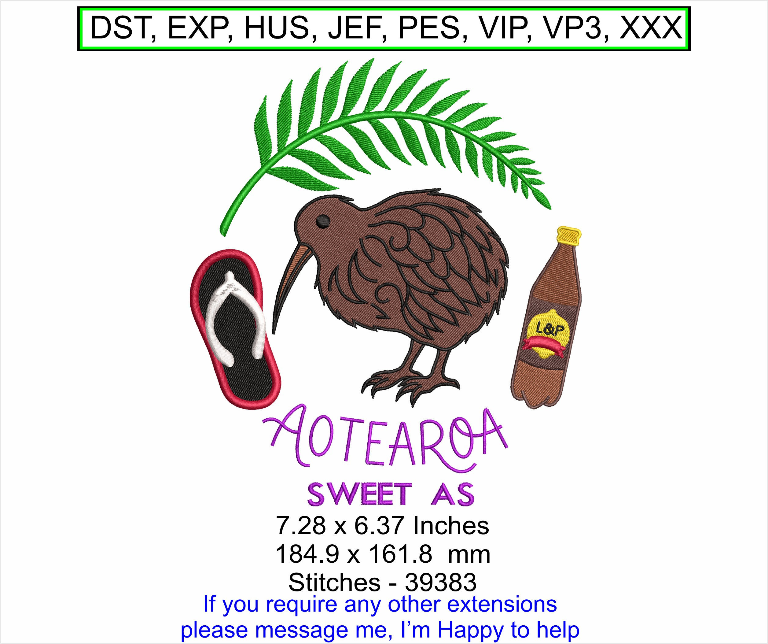 Sweet As Kiwi Fern Embroidery Design Aotearoa Machine Embroidery Design Large