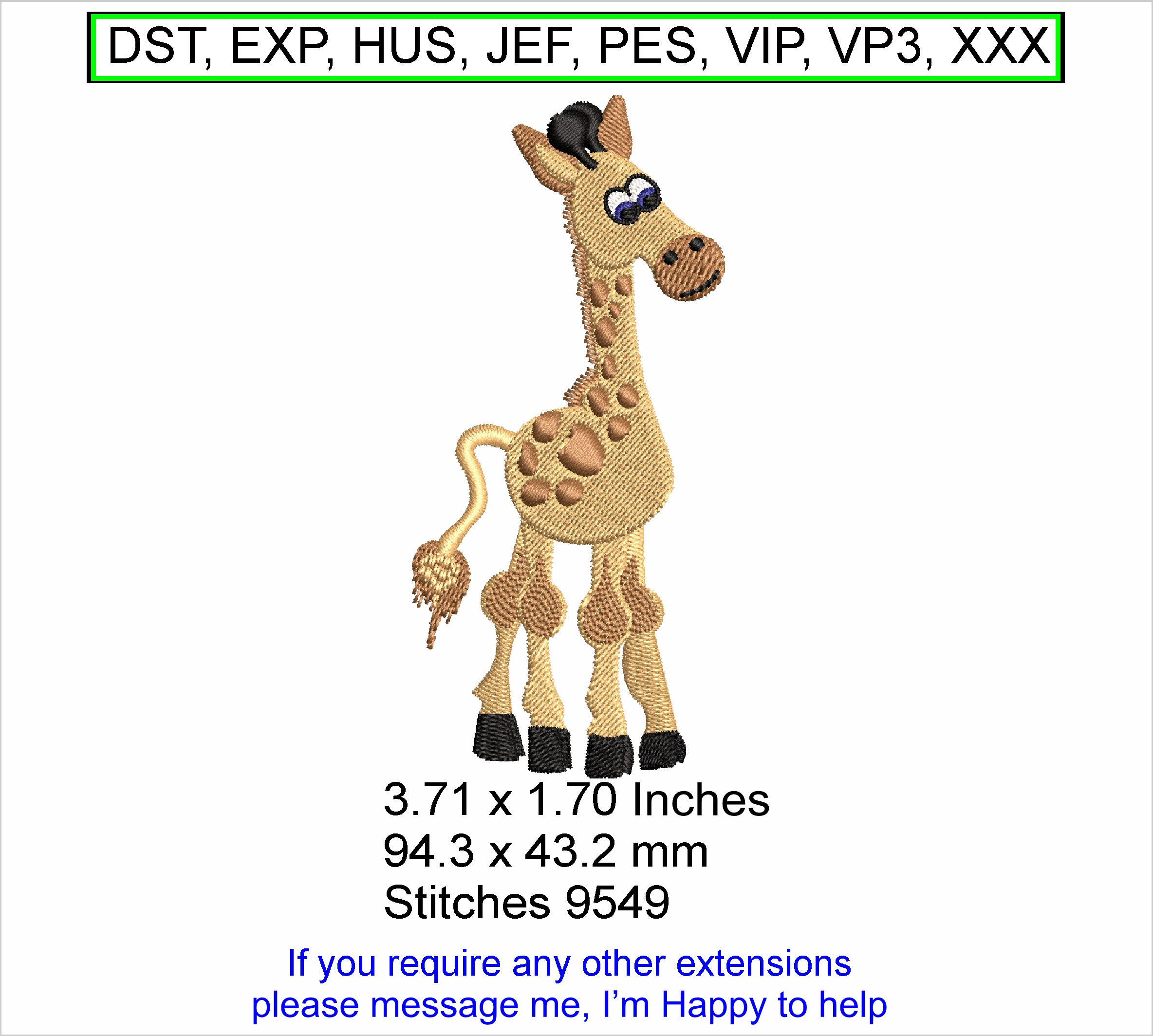 Nobby keed Giraffe Cartoon Machine Embroidery Hoop Design ITH (Digital Download