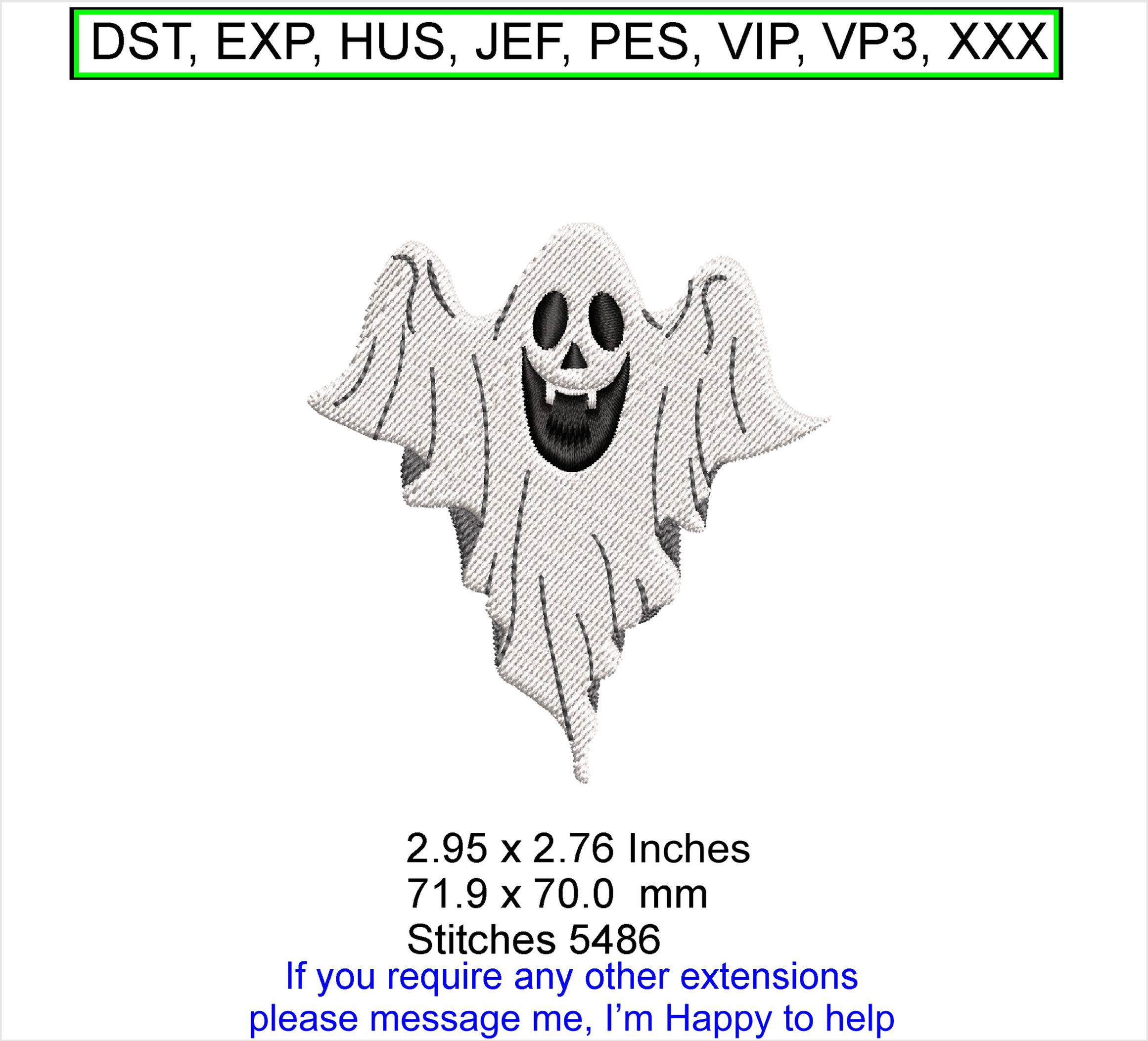 Harry Happy Ghost Smallest Machine Embroidery Hoo Design ITH InstantDownload