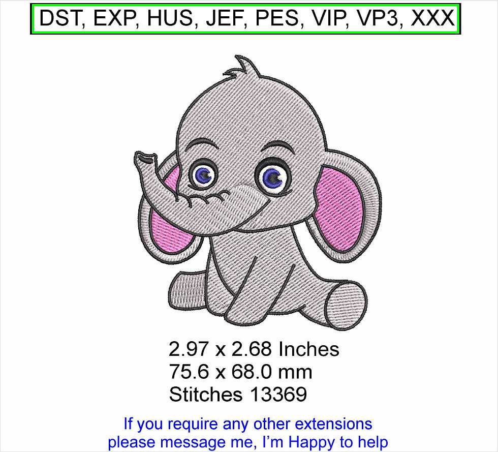 Thumbnail: Elly the Elephant  Cartoon Machine Embroidery Hoop Design ITH (Digital Download)