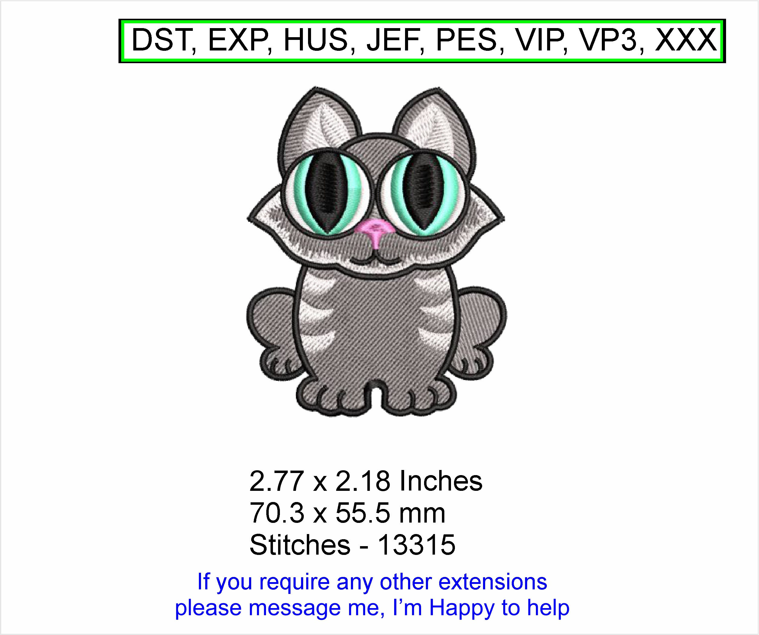 Big Eyed Kitty 1 - Small - Machine Embroidey Hoop Design - ITH