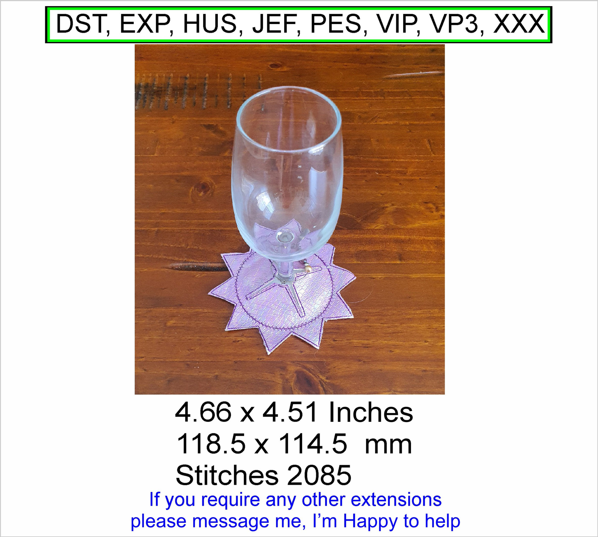 Wine Glass foot holder Star Large Machine Embroidery Hoop Design ITH