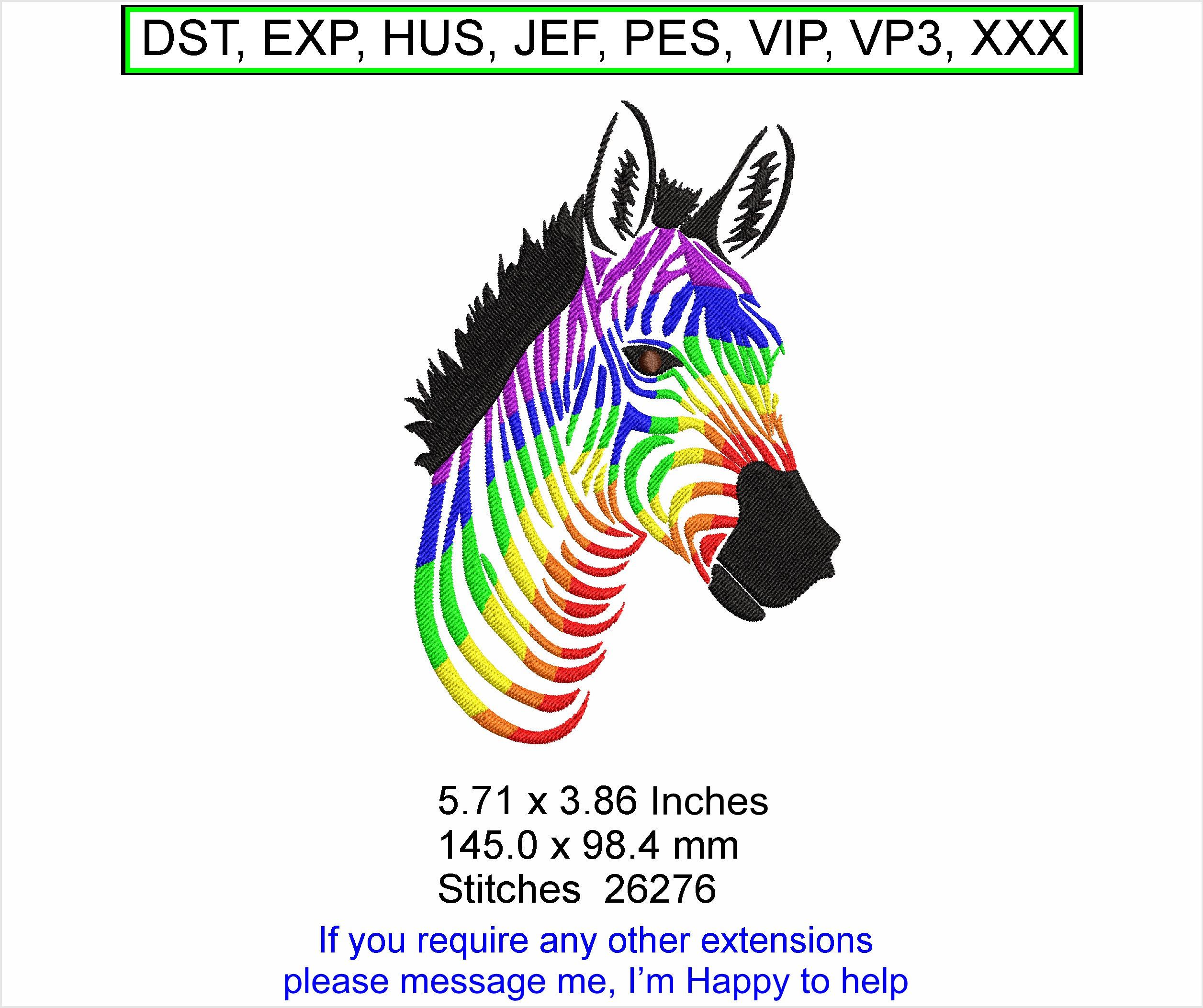 Zander the Rainbow Zebra - Size 5.71 x 3.86 Machine Embroidery Hoop Design