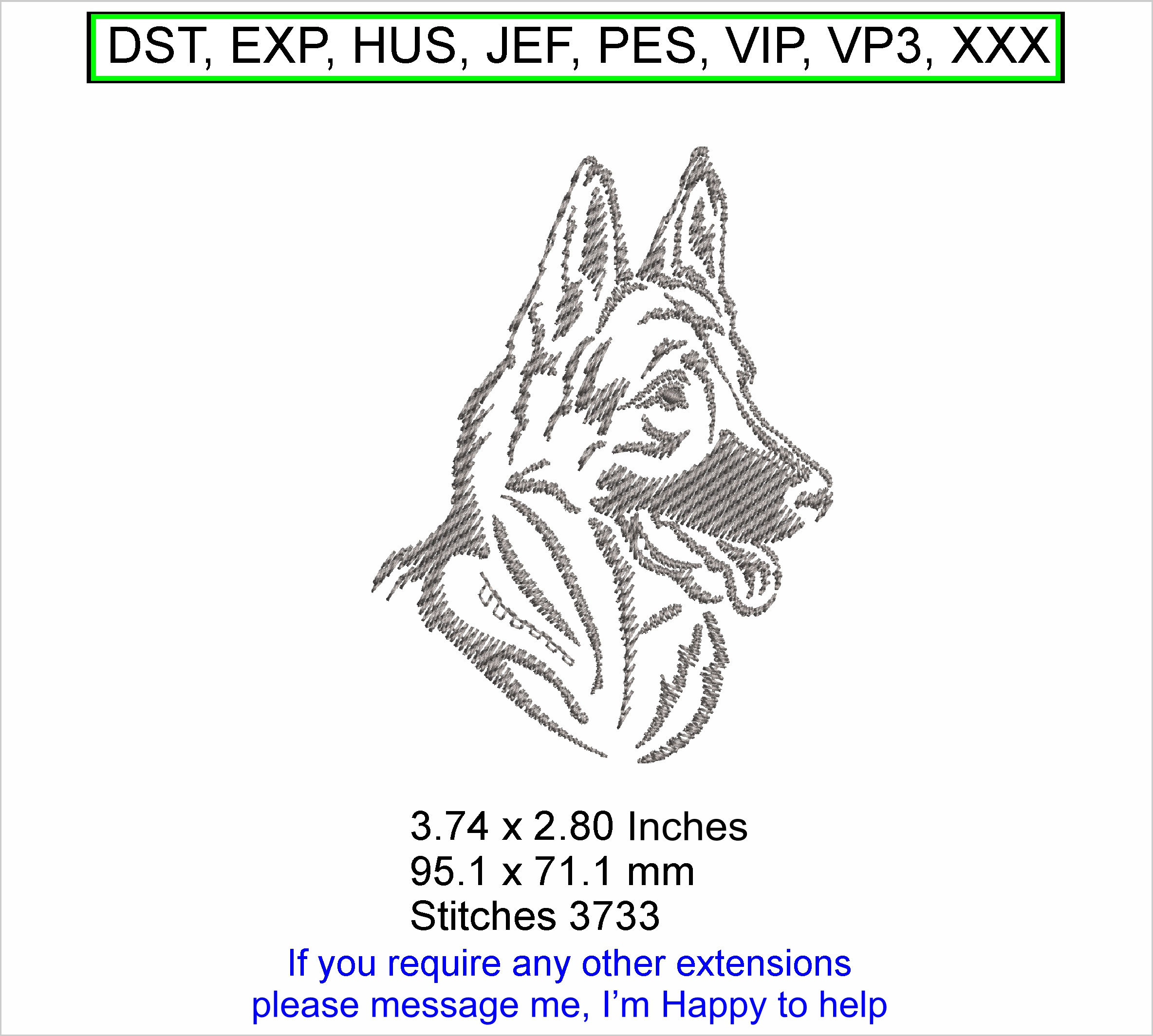 Zus the German Shepard Small Machine Embroidey Hoop Design ITH Instant download