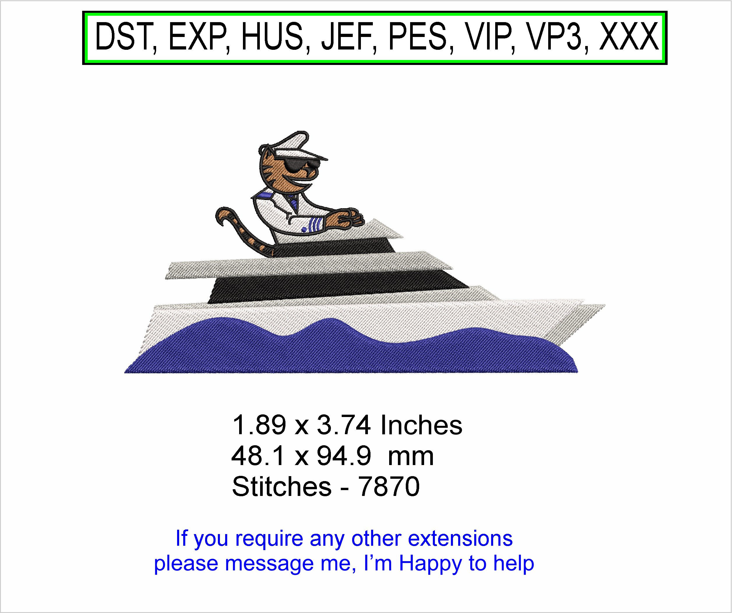 Cat Driving a Catamaran - Boat - Ocean - Small- Machine Embroidery Hoop Design