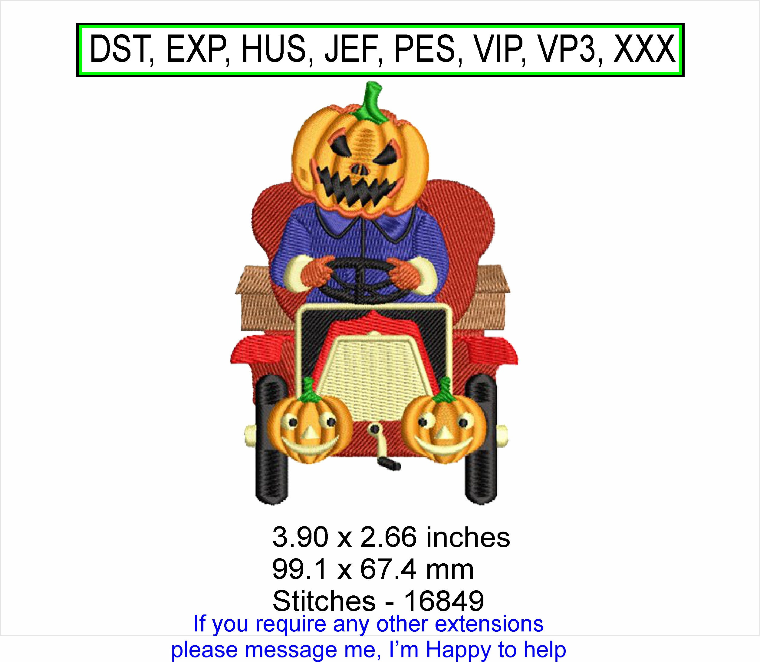 Peter the Pumpkin Driving a car Small Machine Embroidery Hoop Design ITH