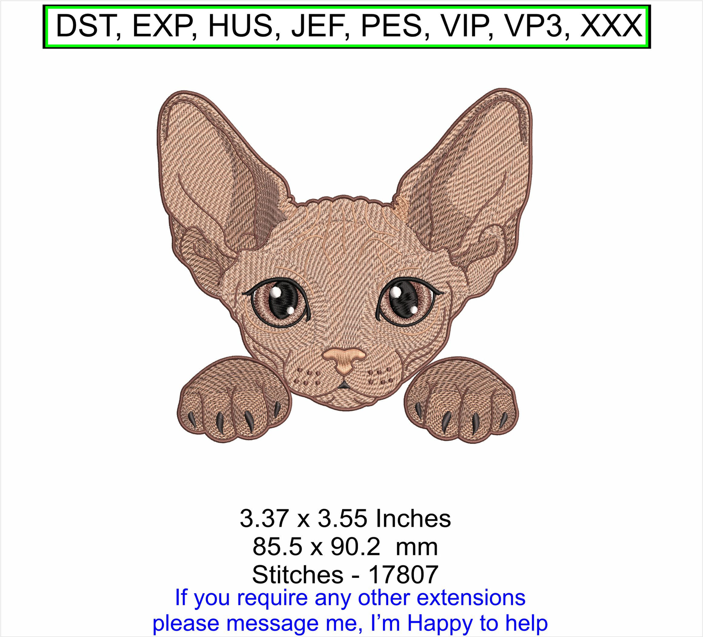 Striking Sphynx Cat Small Machine Embroidery Hoop Design - ITH