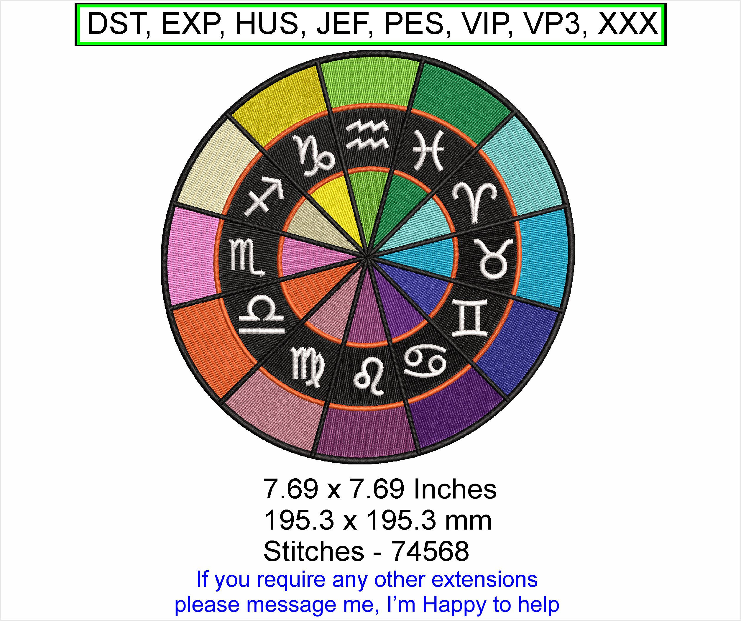 Star Sign Symbols Wheel Large Machine Embroidery Hoop Design ITH