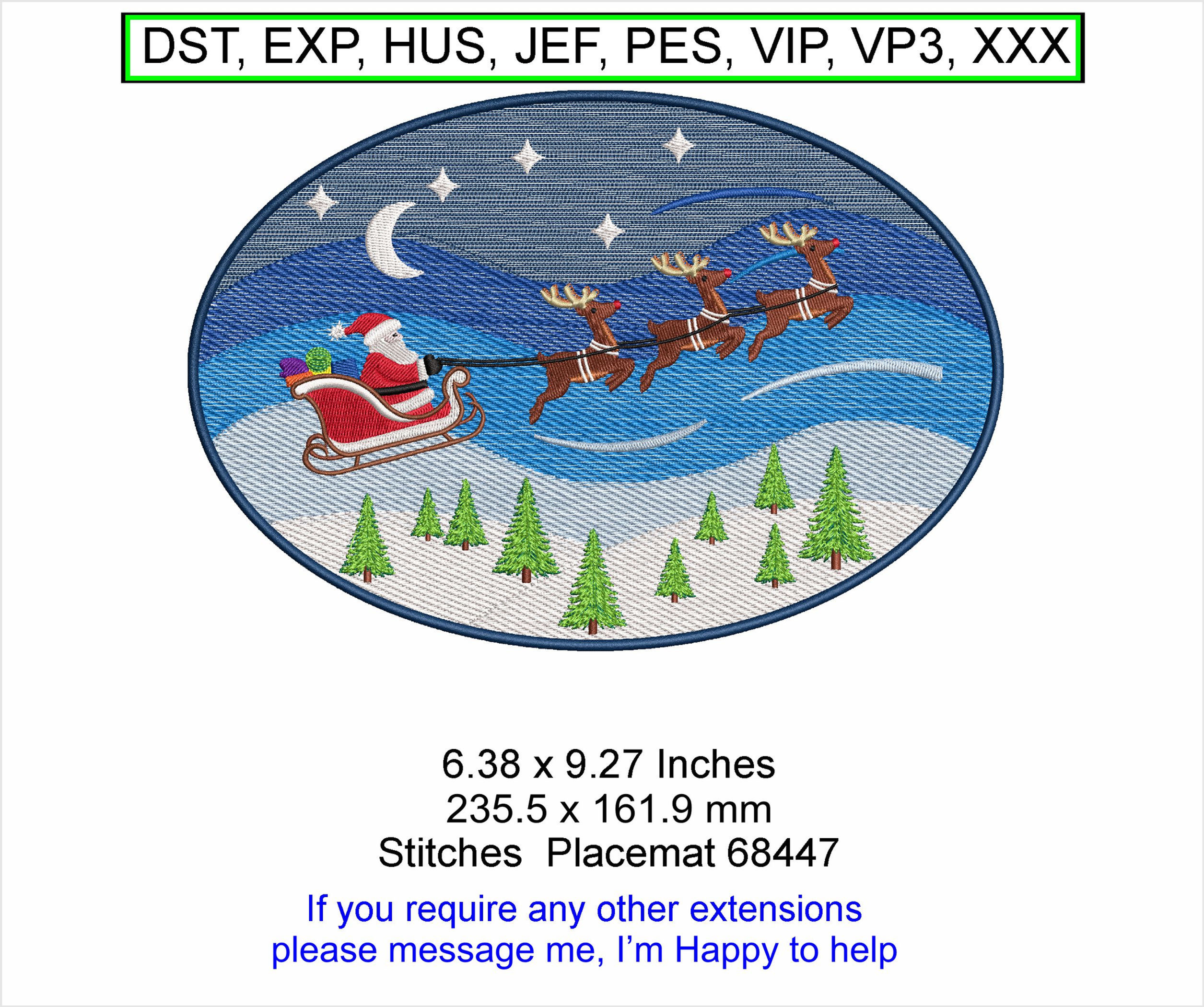 Santa and Slay placemat - Large - Machine Embroidery Hoop Design ITH