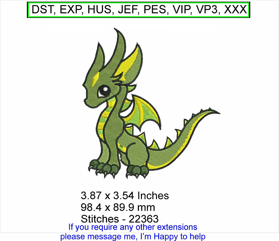 Thumbnail: Lilly the Green Dragon small Machine Embroidery Hoop Design ITH