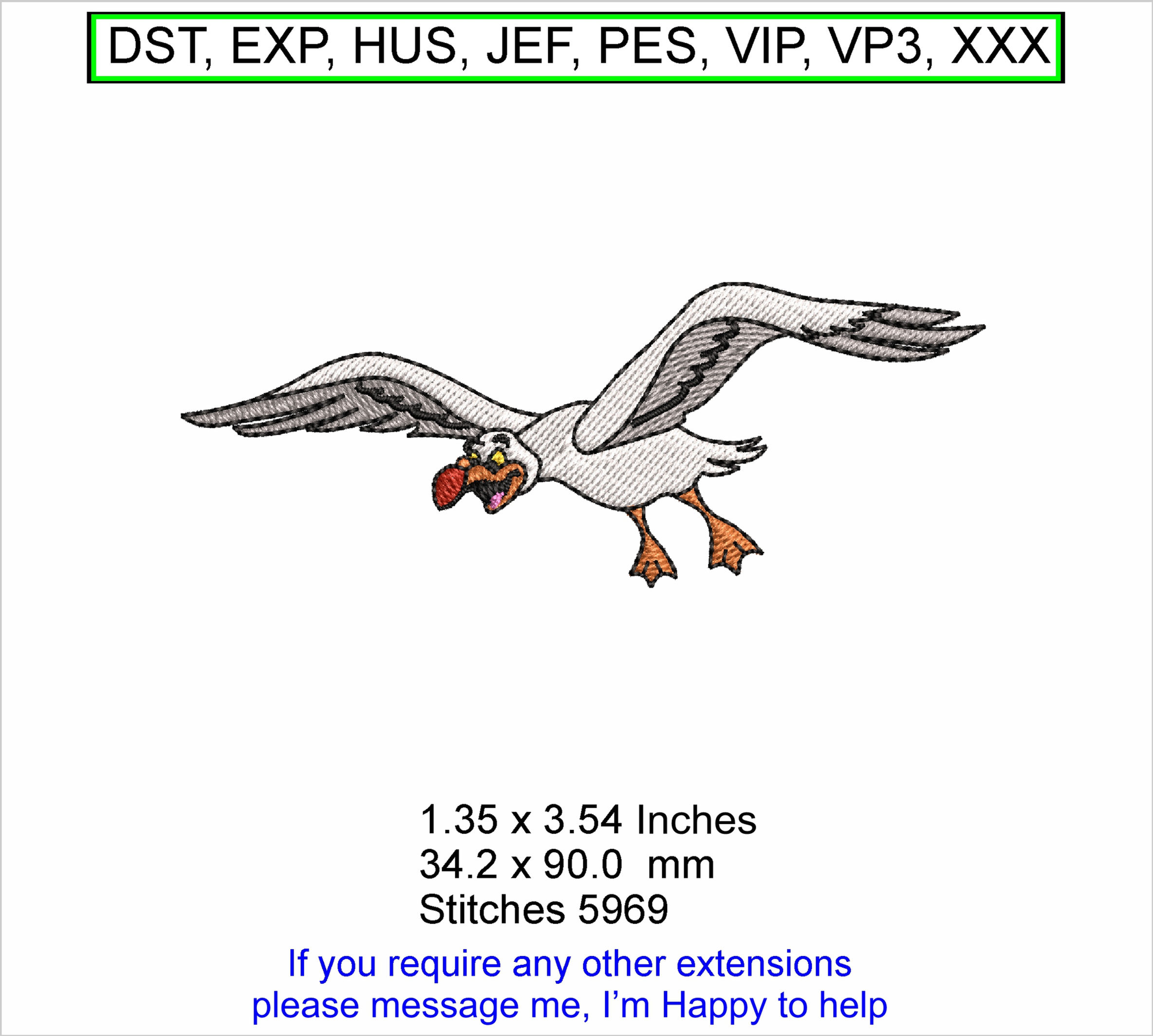 Sully the seagull Cartoon Ocean - Machine Embroidery Hoop Design