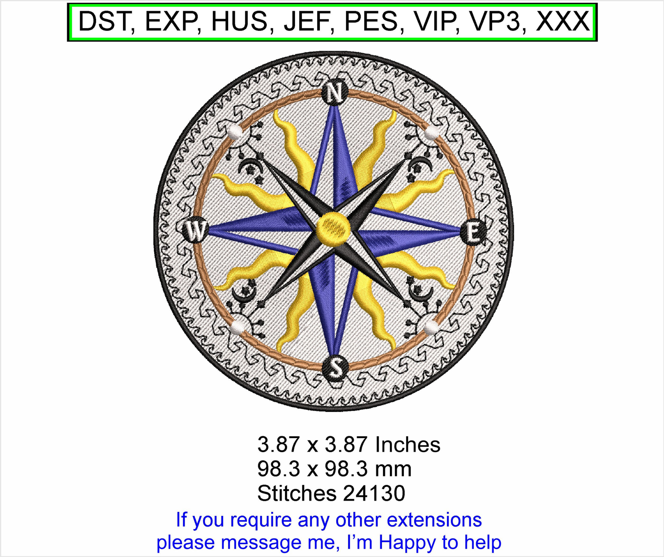 Compass Nautical Ocean Sailing Orienteering Machine Embroidery hoop Design