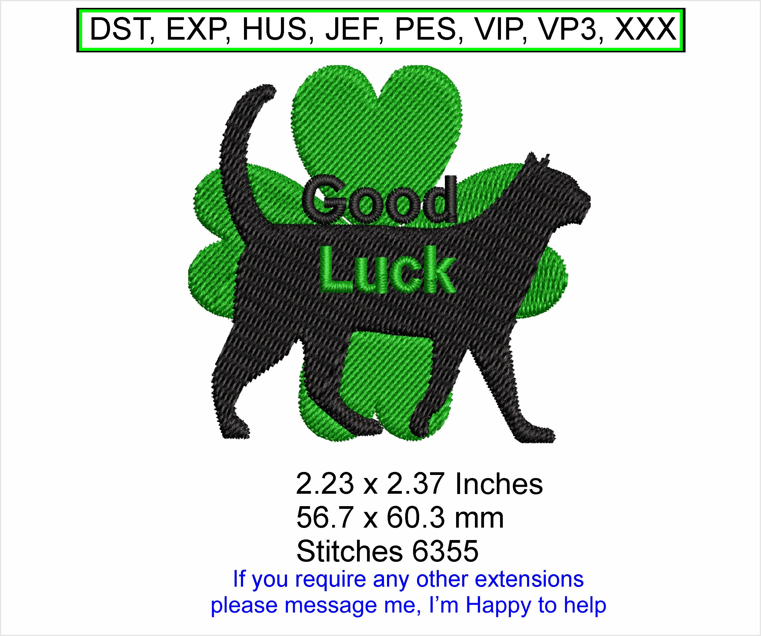 Good Luck Cat 4 leaf clover small Machine Embroidery Hoop Design - ITH